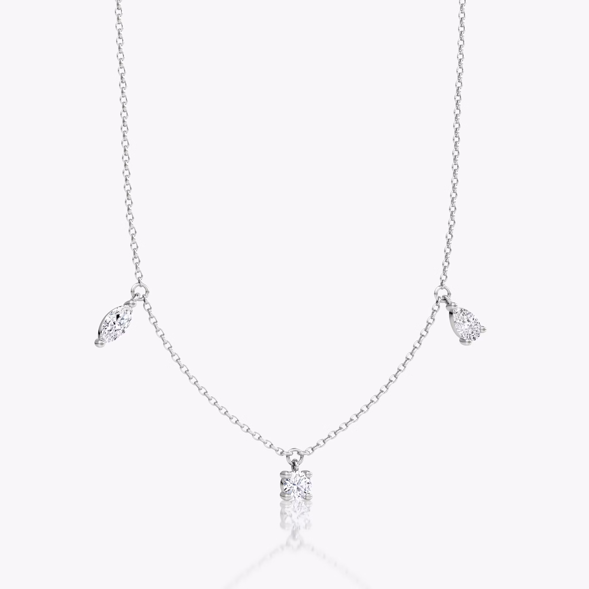 Floating Mixed Shape Necklace | 14k | White Gold | diamondCount: 3 | diamondSize: large | chainLength: 16-18