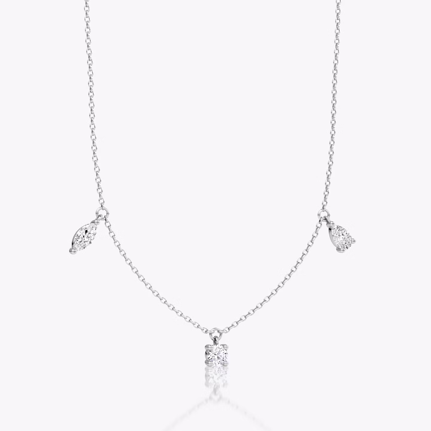 Floating Mixed Shape Halskette | 14k | Weißgold | diamondCount: 3 | diamondSize: large | chainLength: 16-18