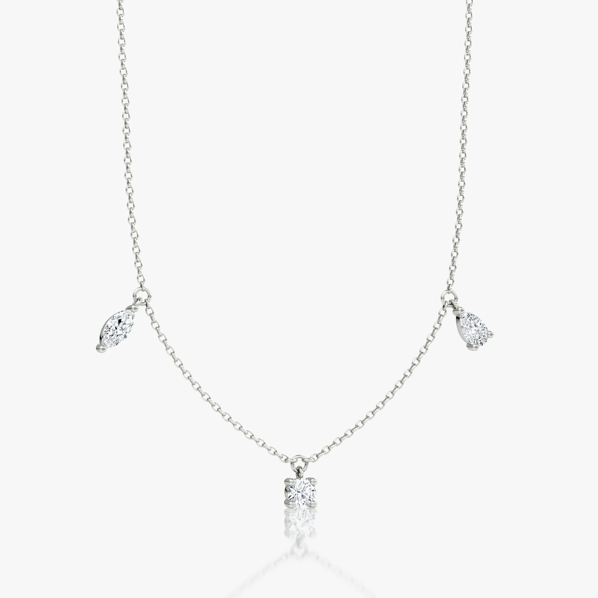 Floating Mixed Shape Necklace | 14k | White Gold | diamondCount: 3 | diamondSize: large | chainLength: 16-18