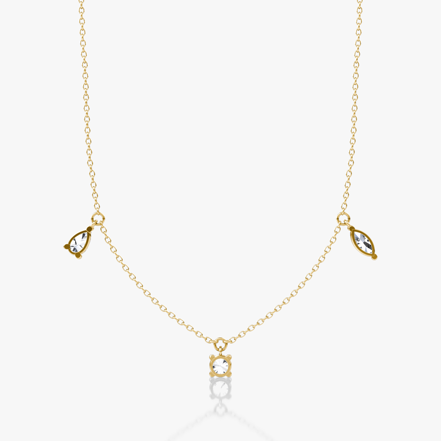 Floating Mixed Shape Necklace | 14k | Yellow Gold | diamondCount: 3 | diamondSize: large | chainLength: 16-18