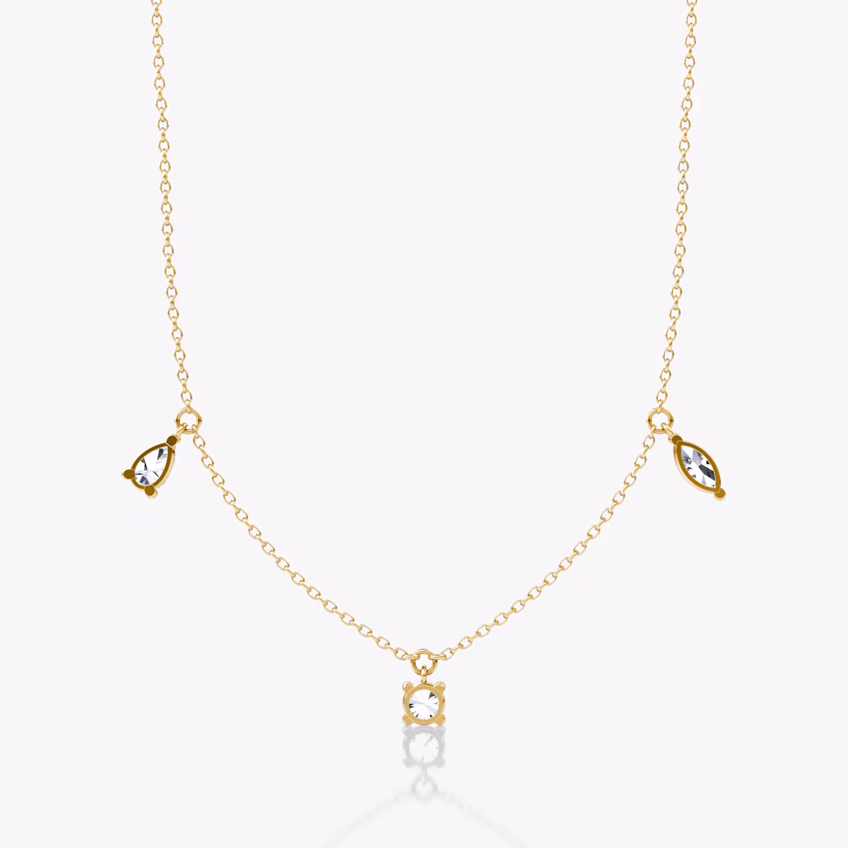 Floating Mixed Shape Necklace | 14k | Yellow Gold | diamondCount: 3 | diamondSize: large | chainLength: 16-18