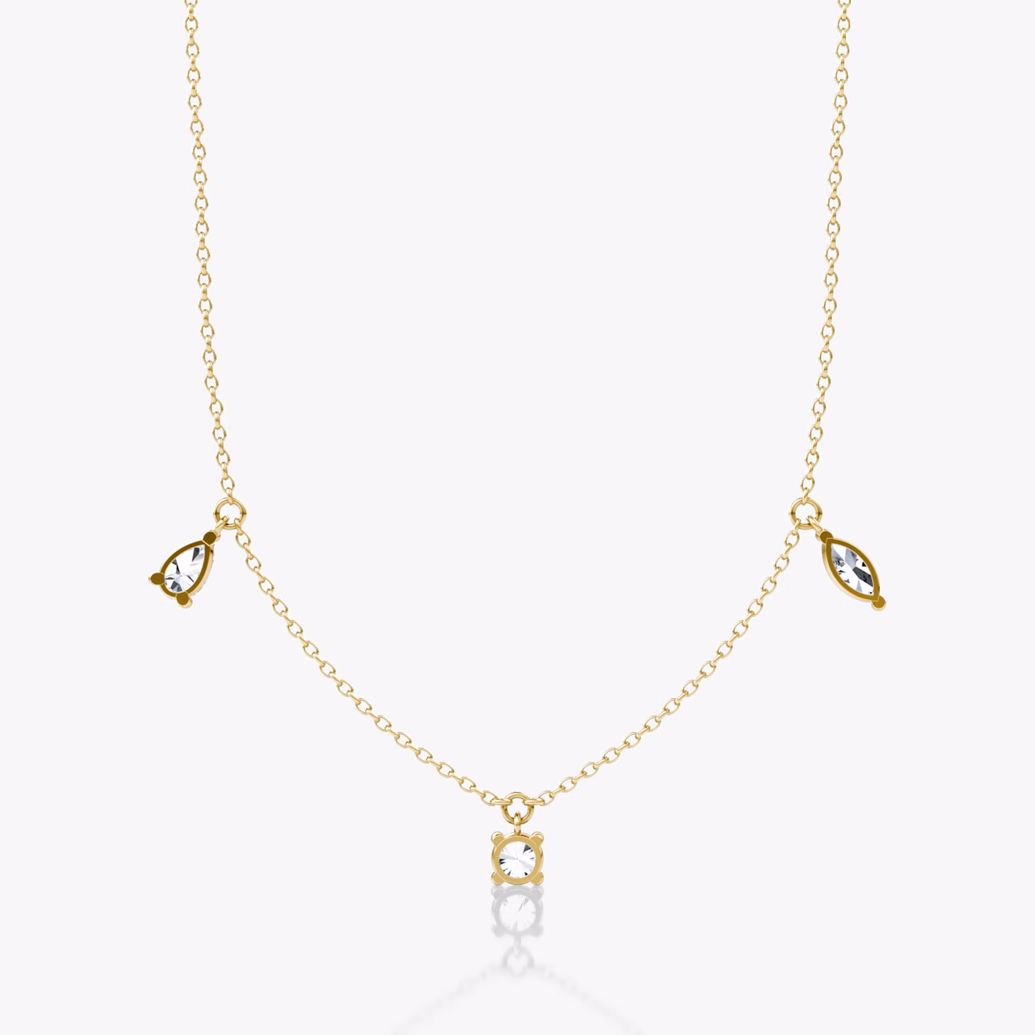 Floating Mixed Shape Necklace | 14k | Yellow Gold | diamondCount: 3 | diamondSize: large | chainLength: 16-18