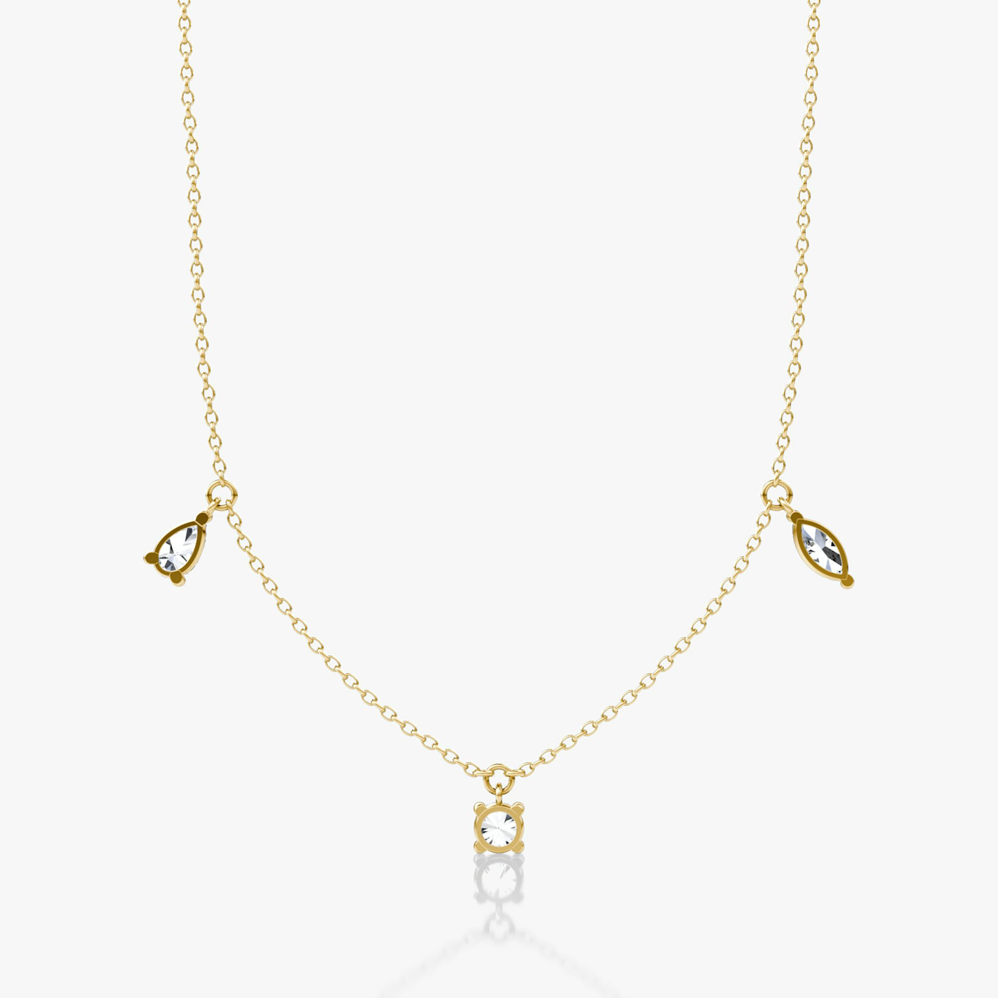 Floating Mixed Shape Necklace | 14k | Yellow Gold | diamondCount: 3 | diamondSize: large | chainLength: 16-18
