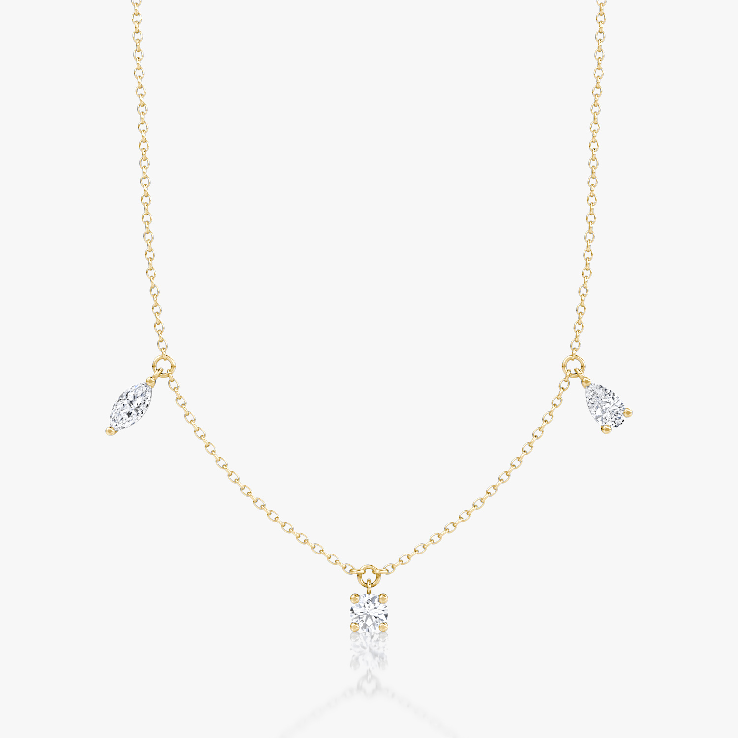 Floating Mixed Shape Necklace | 14k | Yellow Gold | diamondCount: 3 | diamondSize: large | chainLength: 16-18