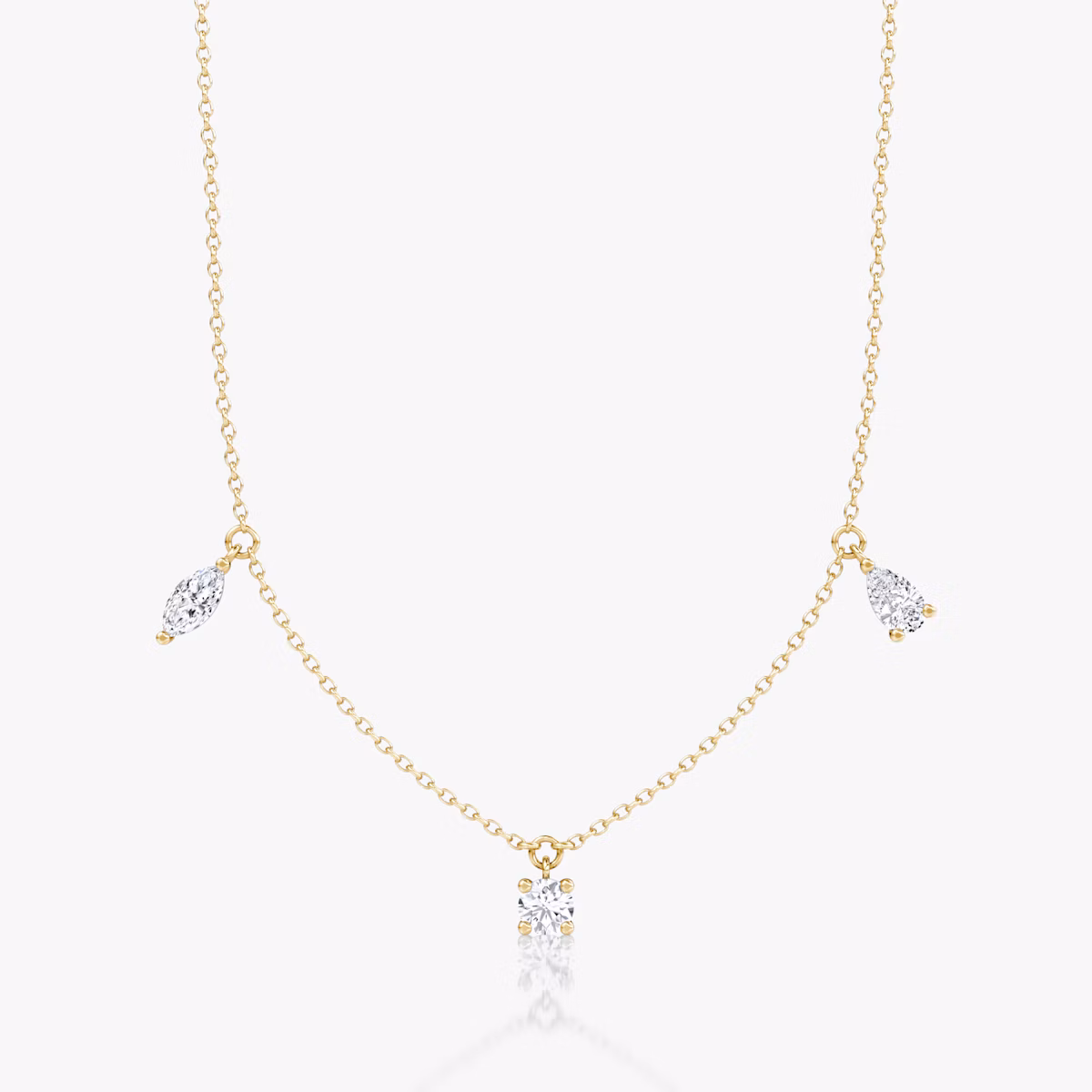 Floating Mixed Shape Necklace | 14k | Yellow Gold | diamondCount: 3 | diamondSize: large | chainLength: 16-18