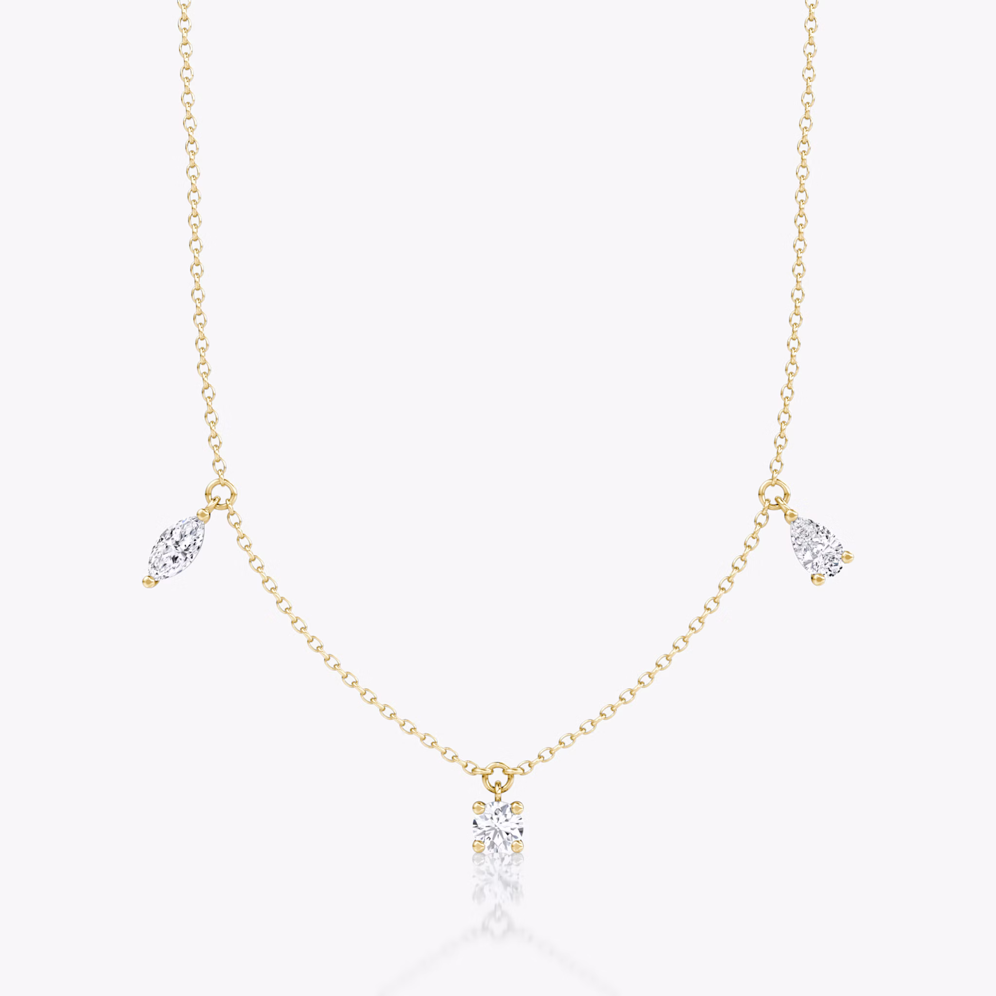 Floating Mixed Shape Necklace | 14k | Yellow Gold | diamondCount: 3 | diamondSize: large | chainLength: 16-18