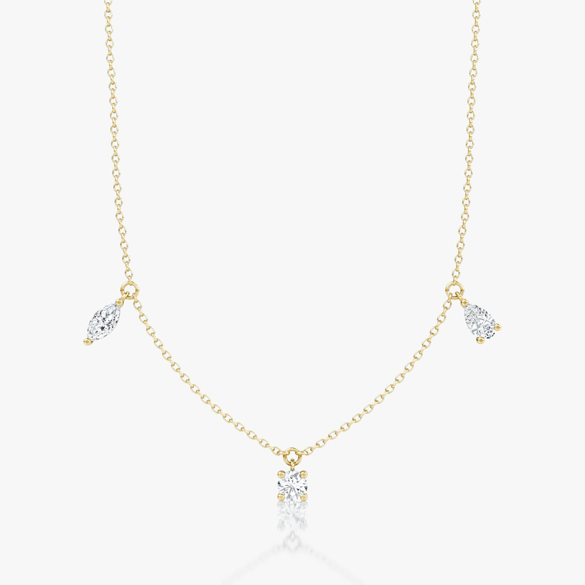 Floating Mixed Shape Necklace | 14k | Yellow Gold | diamondCount: 3 | diamondSize: large | chainLength: 16-18