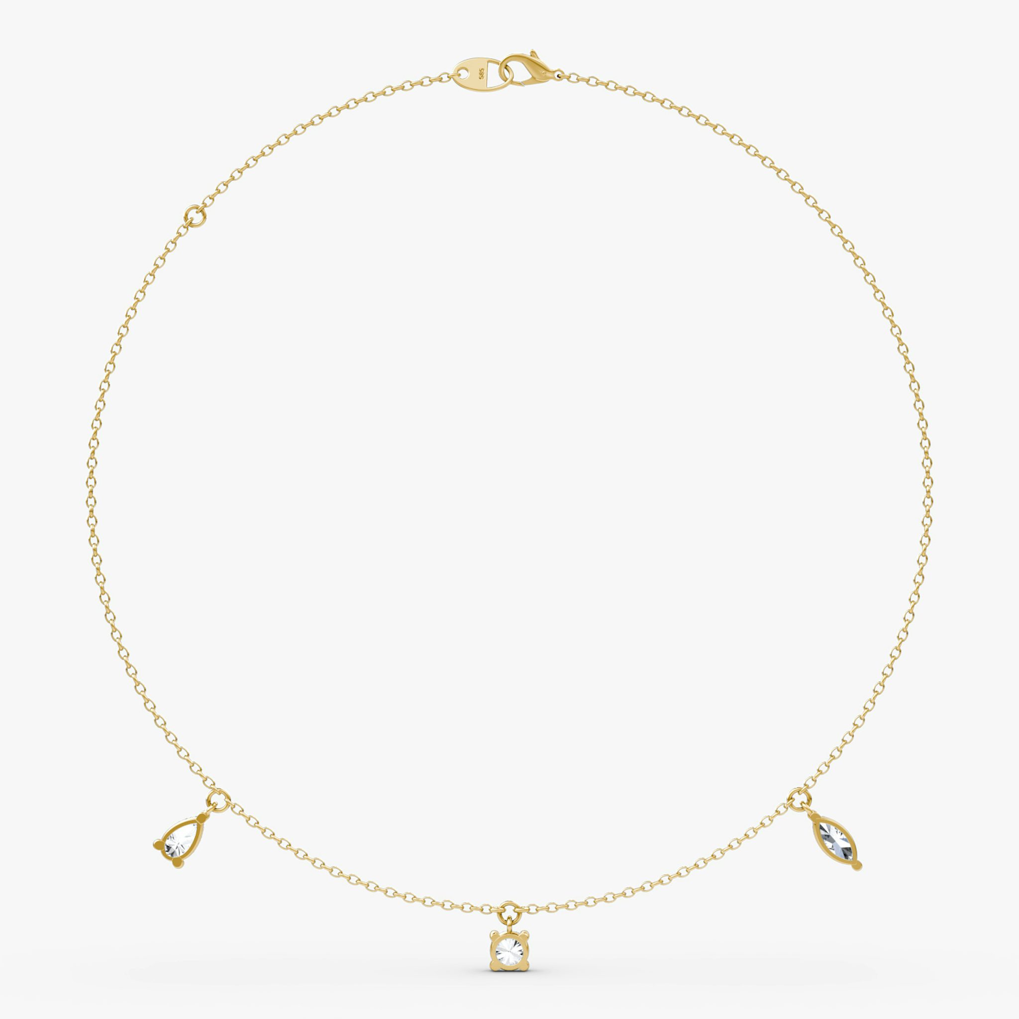 Floating Mixed Shape Necklace | 14k | Yellow Gold | diamondCount: 3 | diamondSize: large | chainLength: 16-18