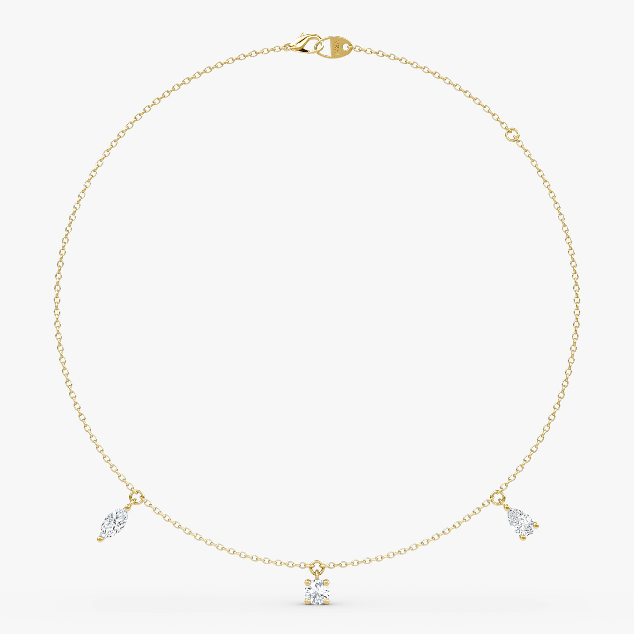 Floating Mixed Shape Necklace | 14k | Yellow Gold | diamondCount: 3 | diamondSize: large | chainLength: 16-18