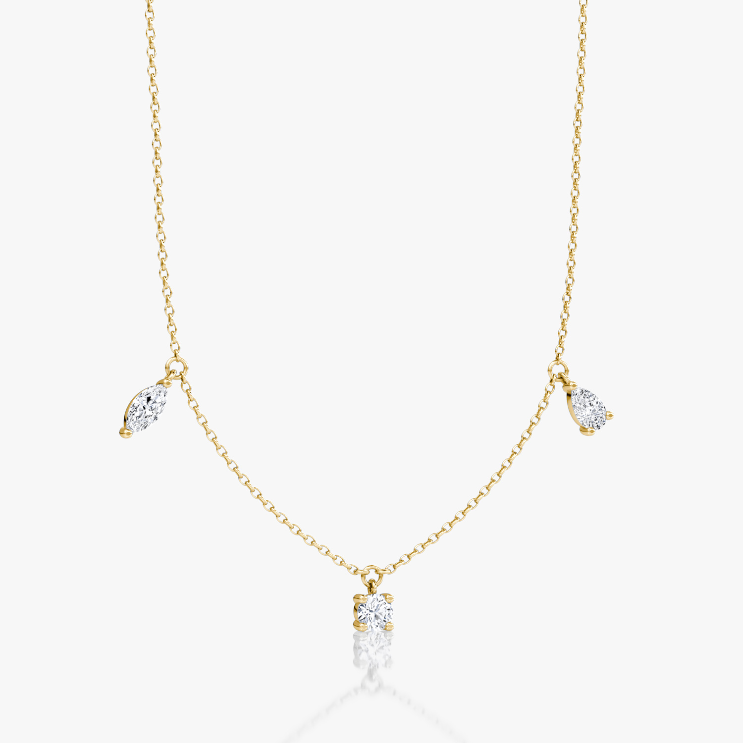 Floating Mixed Shape Necklace | 14k | Yellow Gold | diamondCount: 3 | diamondSize: large | chainLength: 16-18