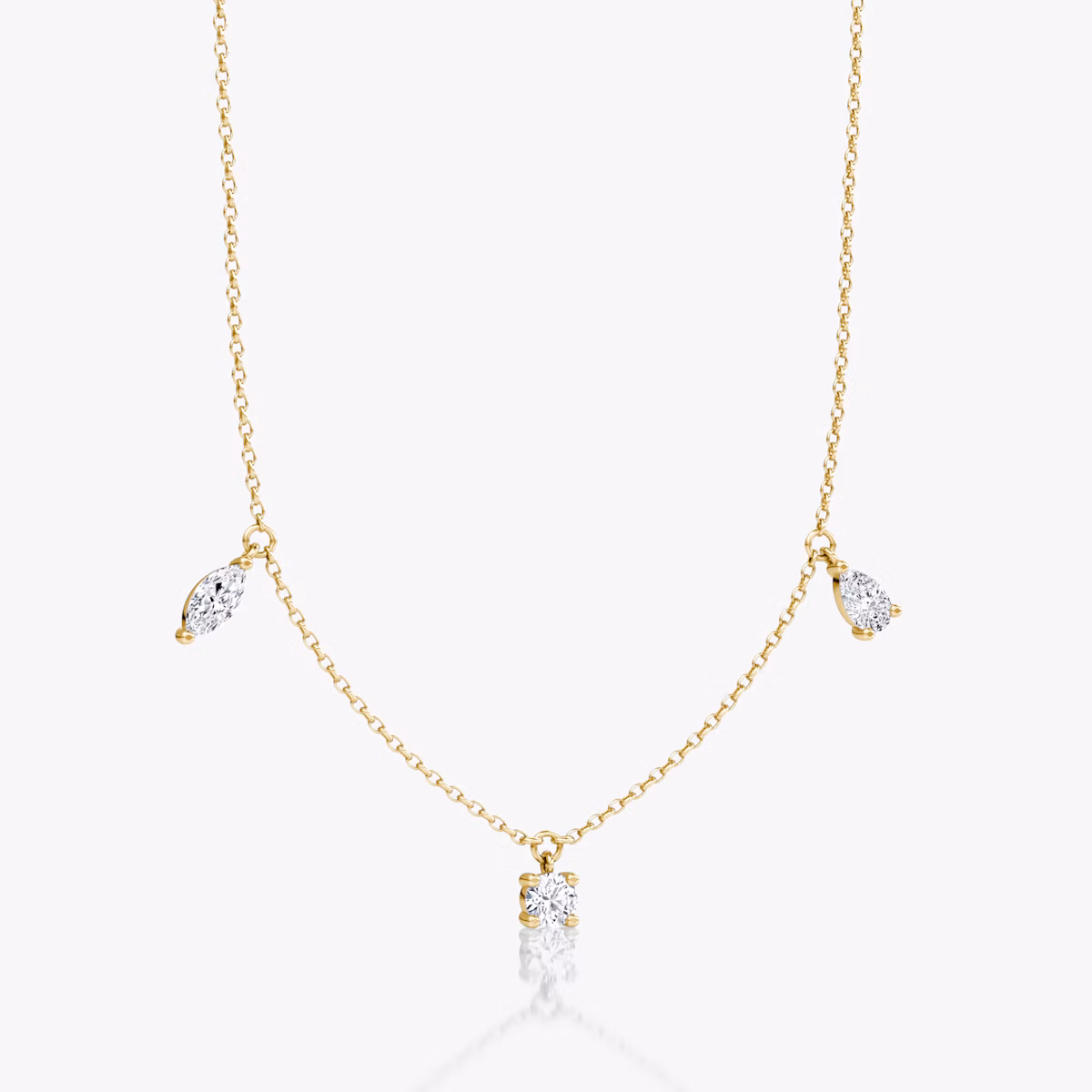 Floating Mixed Shape Necklace | 14k | Yellow Gold | diamondCount: 3 | diamondSize: large | chainLength: 16-18