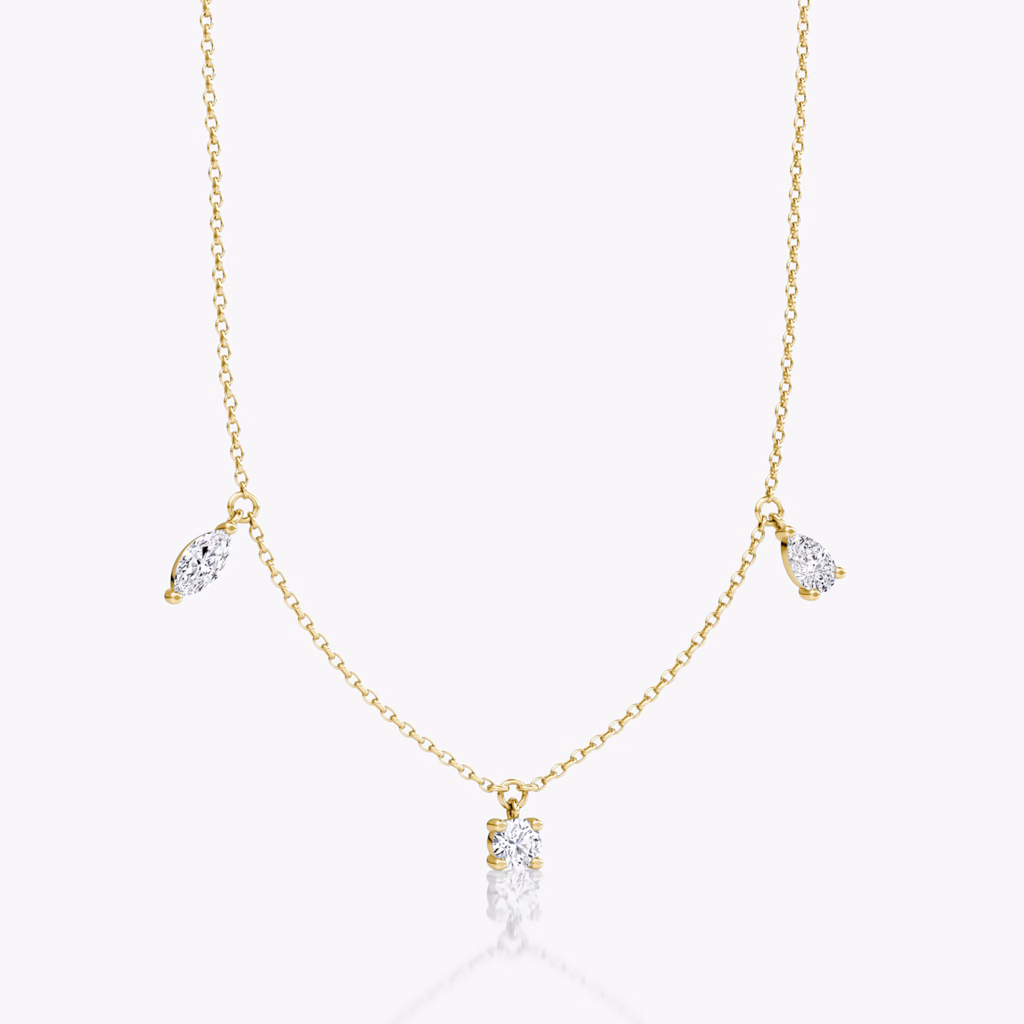 Floating Mixed Shape Necklace | 14k | Yellow Gold | diamondCount: 3 | diamondSize: large | chainLength: 16-18