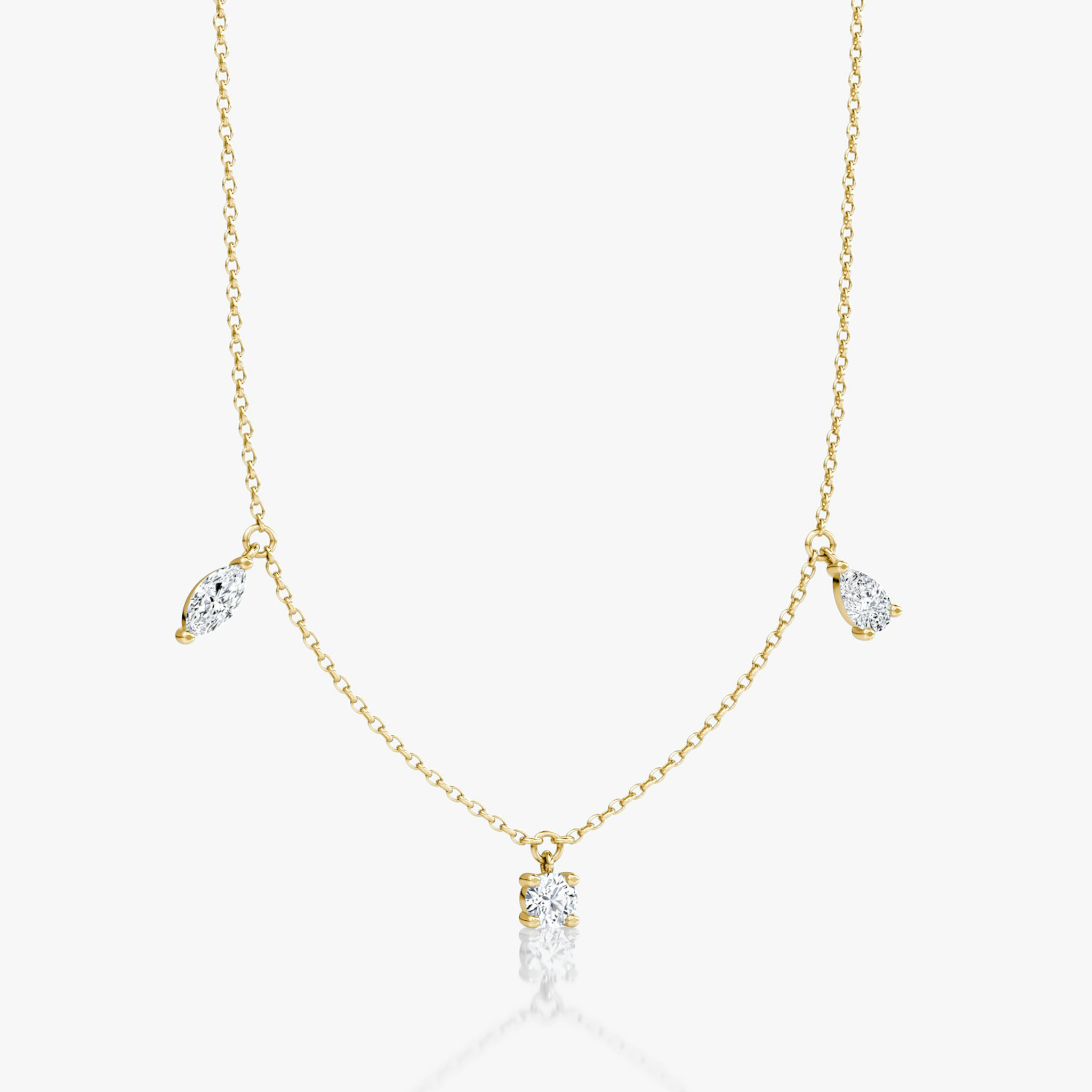 Floating Mixed Shape Necklace | 14k | Yellow Gold | diamondCount: 3 | diamondSize: large | chainLength: 16-18