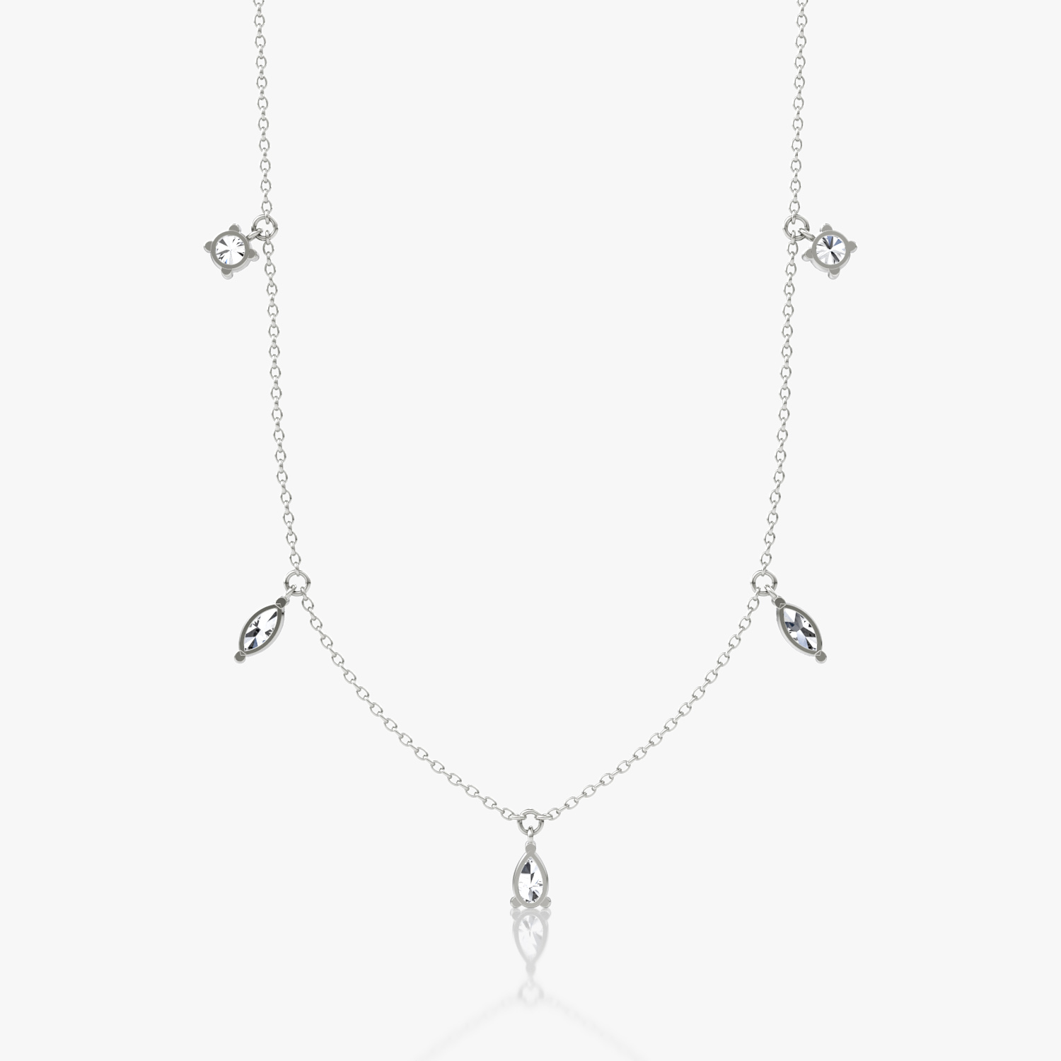 Floating Mixed Shape Necklace | 14k | White Gold | diamondCount: 5 | diamondSize: large | chainLength: 16-18