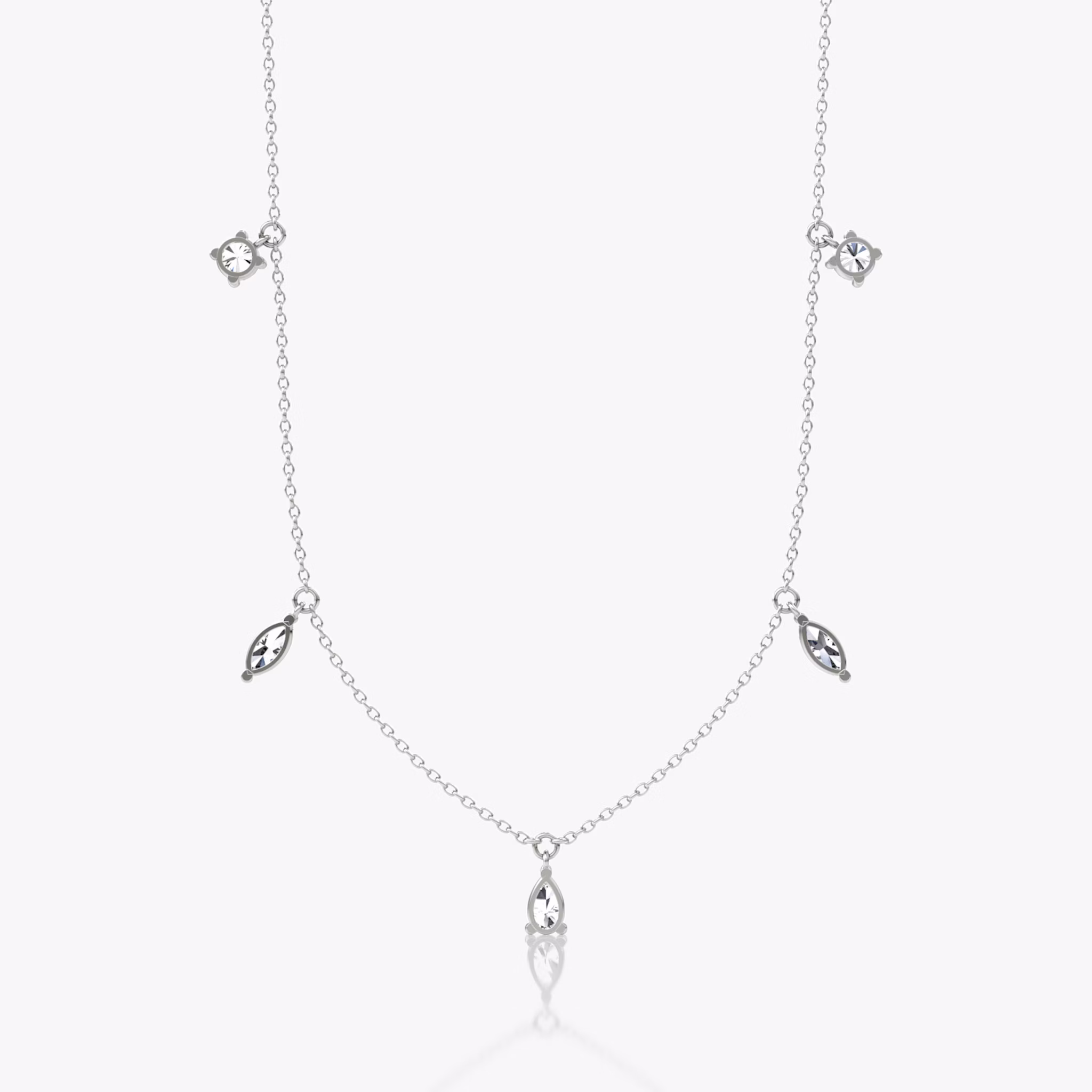 Floating Mixed Shape Necklace | 14k | White Gold | diamondCount: 5 | diamondSize: large | chainLength: 16-18
