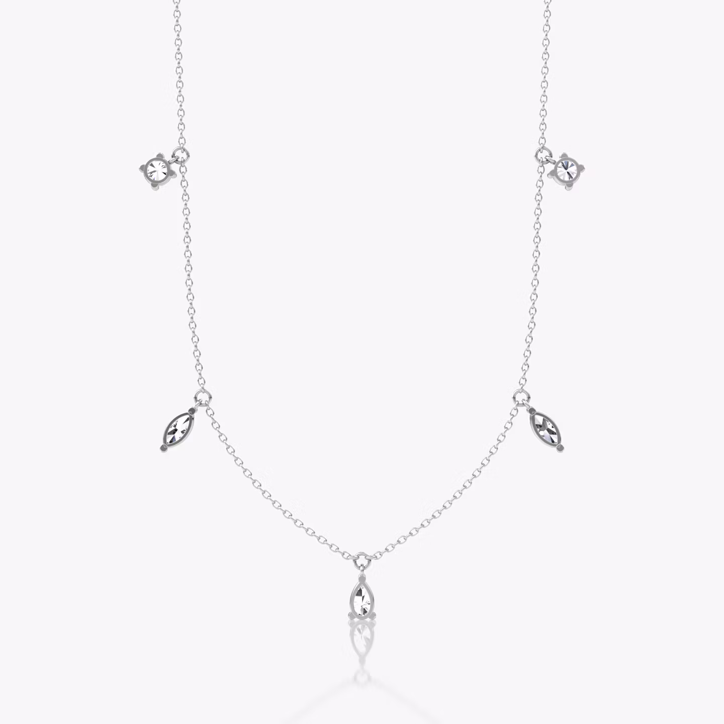 Floating Mixed Shape Halskette | 14k | Weißgold | diamondCount: 5 | diamondSize: large | chainLength: 16-18