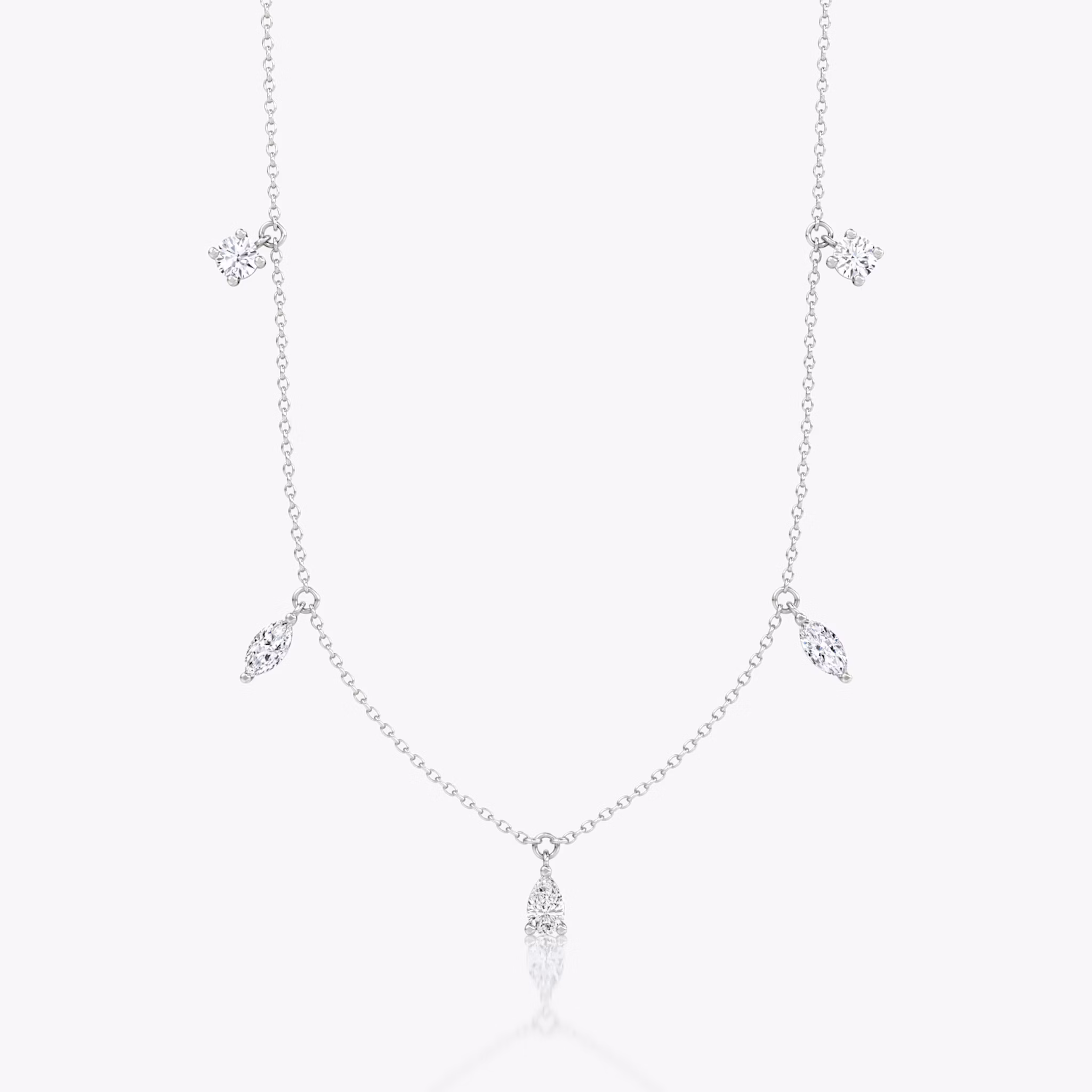 Floating Mixed Shape Necklace | 14k | White Gold | diamondCount: 5 | diamondSize: large | chainLength: 16-18