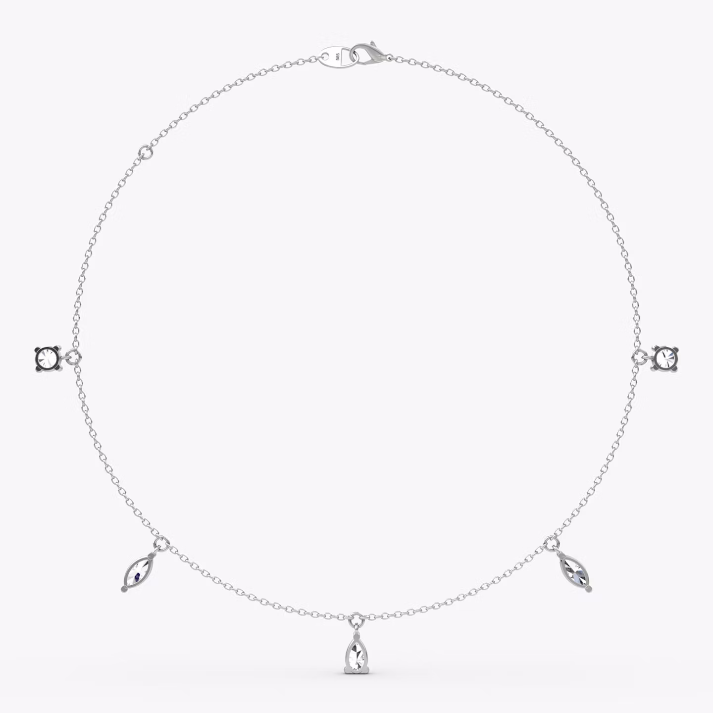 Floating Mixed Shape Halskette | 14k | Weißgold | diamondCount: 5 | diamondSize: large | chainLength: 16-18