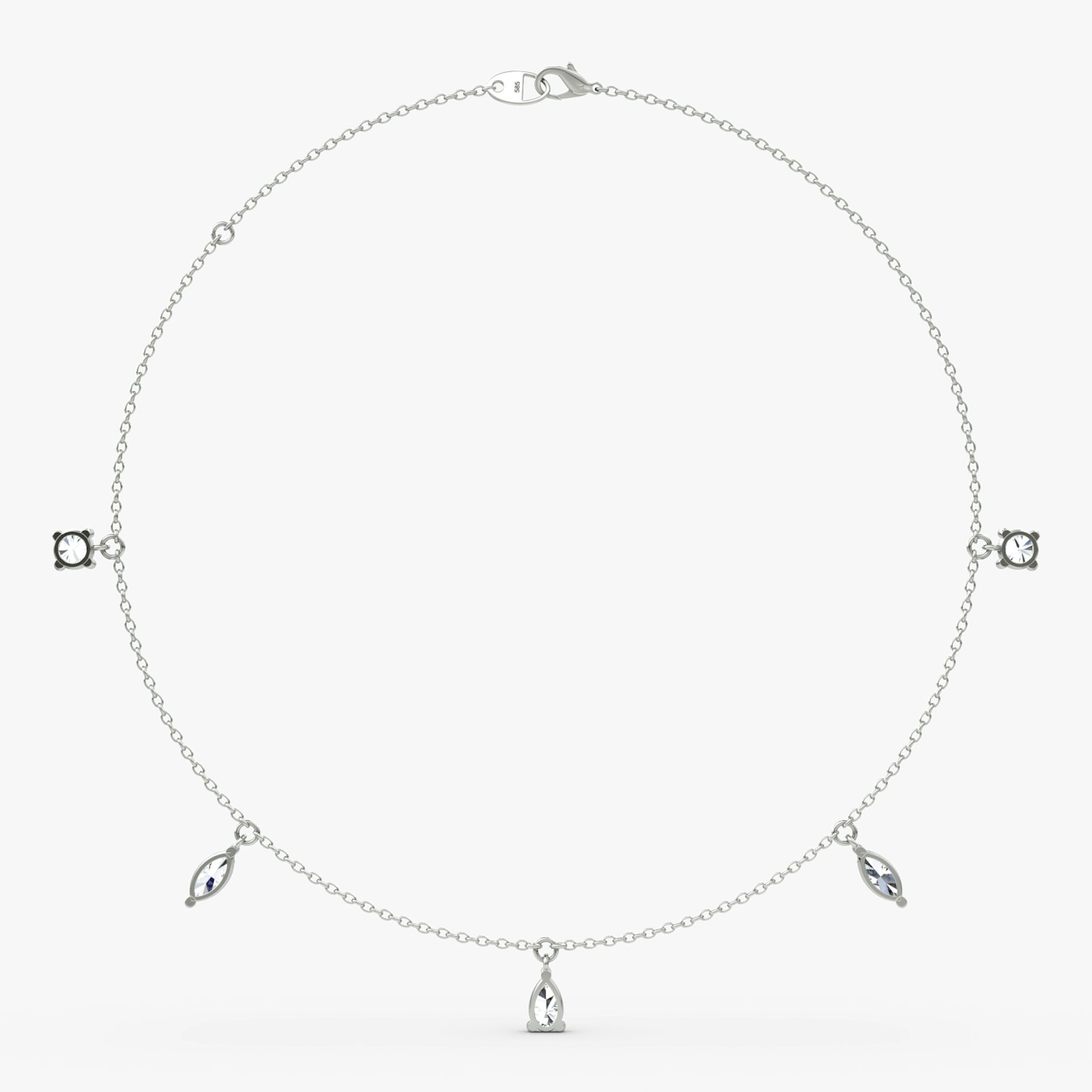 Floating Mixed Shape Necklace | 14k | White Gold | diamondCount: 5 | diamondSize: large | chainLength: 16-18