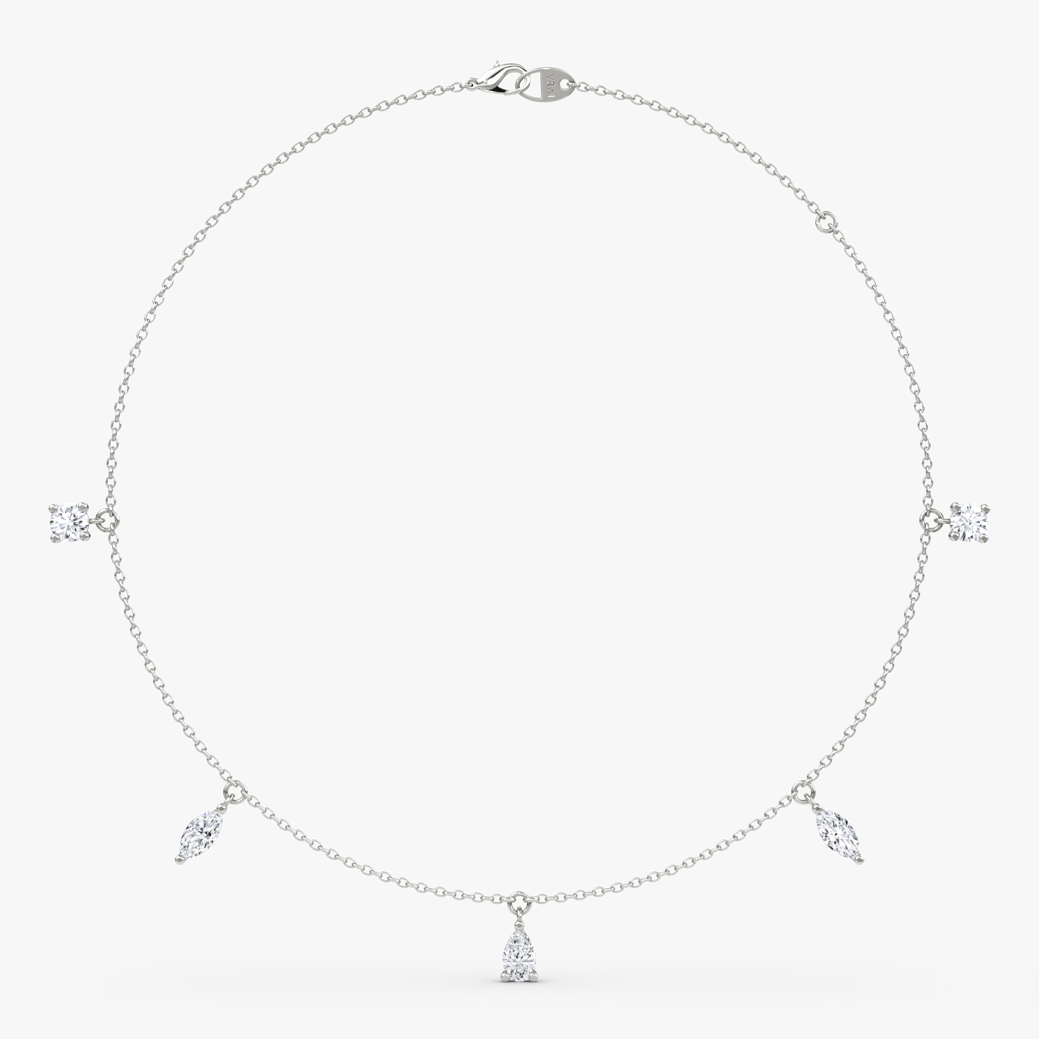 Floating Mixed Shape Necklace | 14k | White Gold | diamondCount: 5 | diamondSize: large | chainLength: 16-18