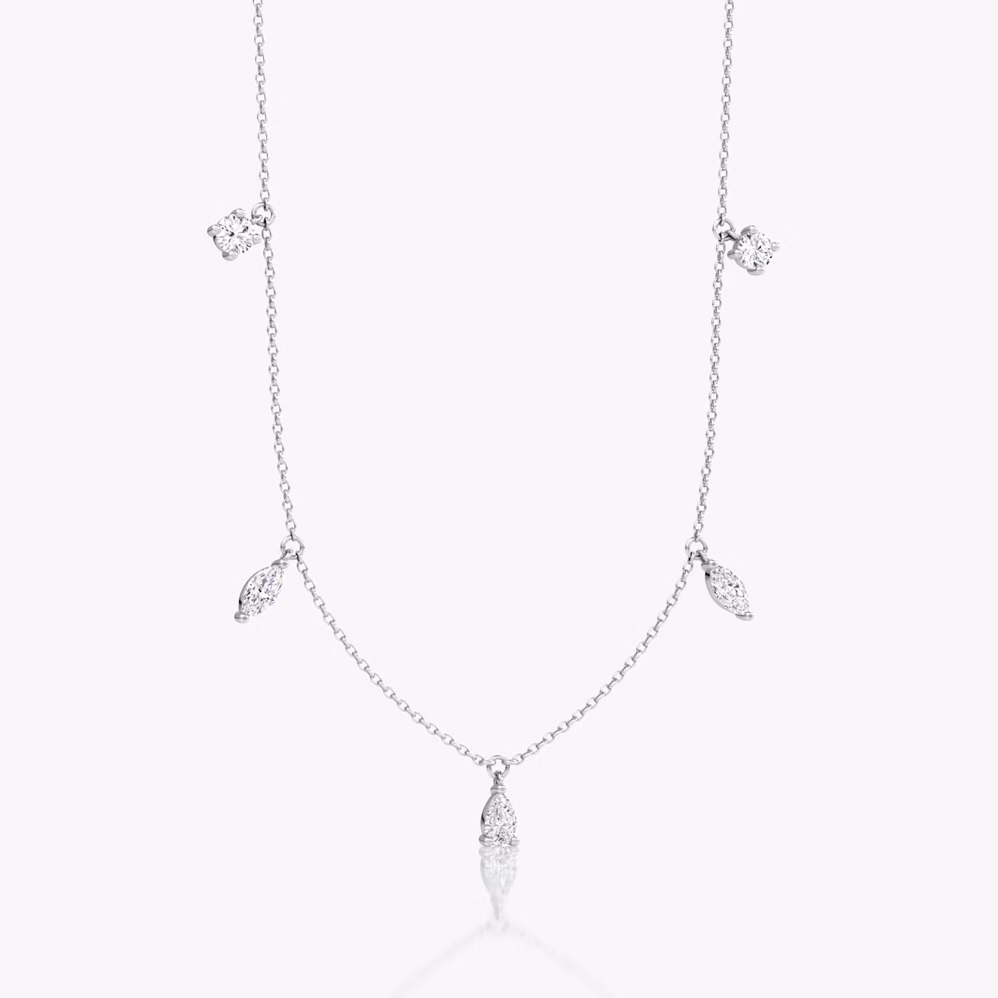 Floating Mixed Shape Halskette | 14k | Weißgold | diamondCount: 5 | diamondSize: large | chainLength: 16-18