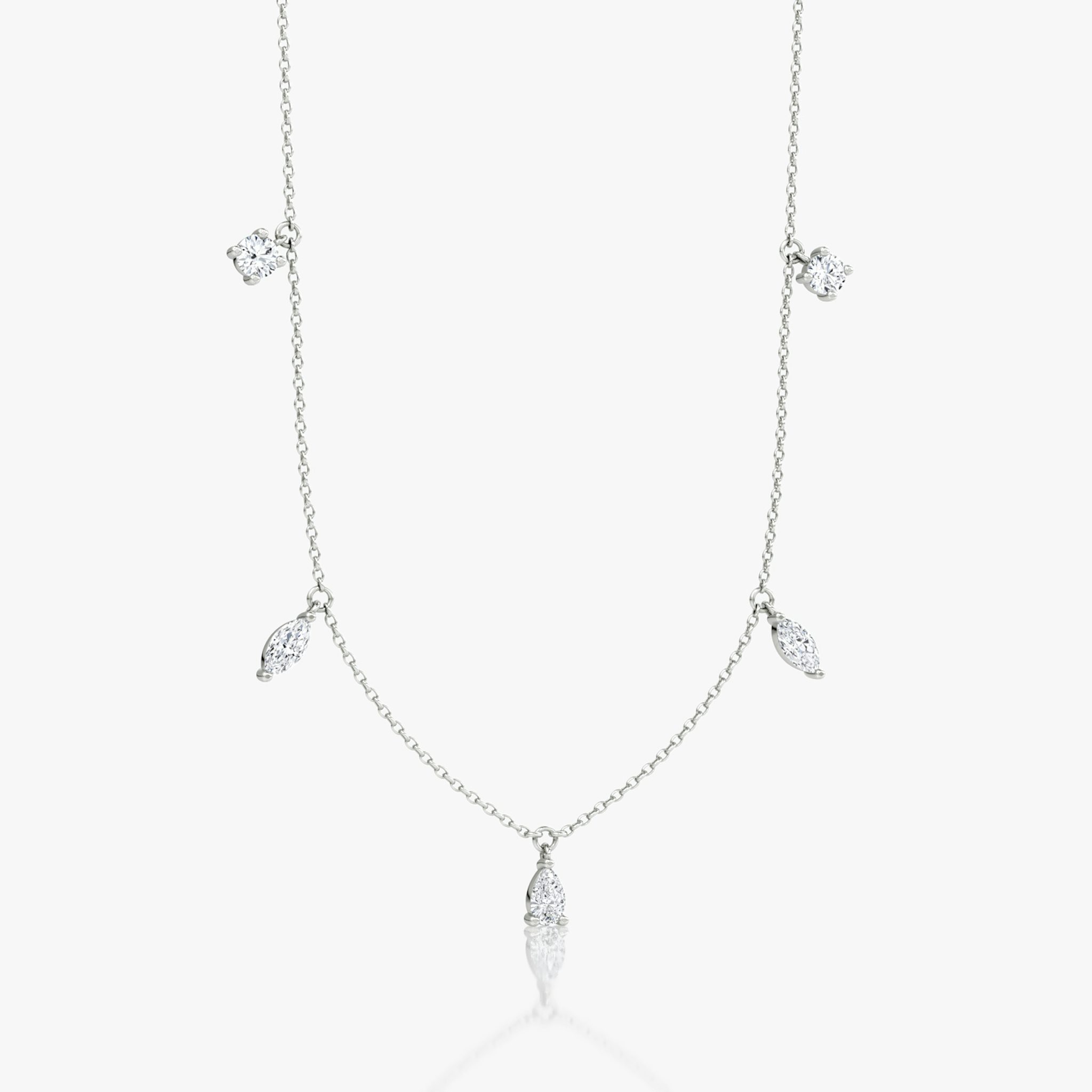 Floating Mixed Shape Necklace | 14k | White Gold | diamondCount: 5 | diamondSize: large | chainLength: 16-18