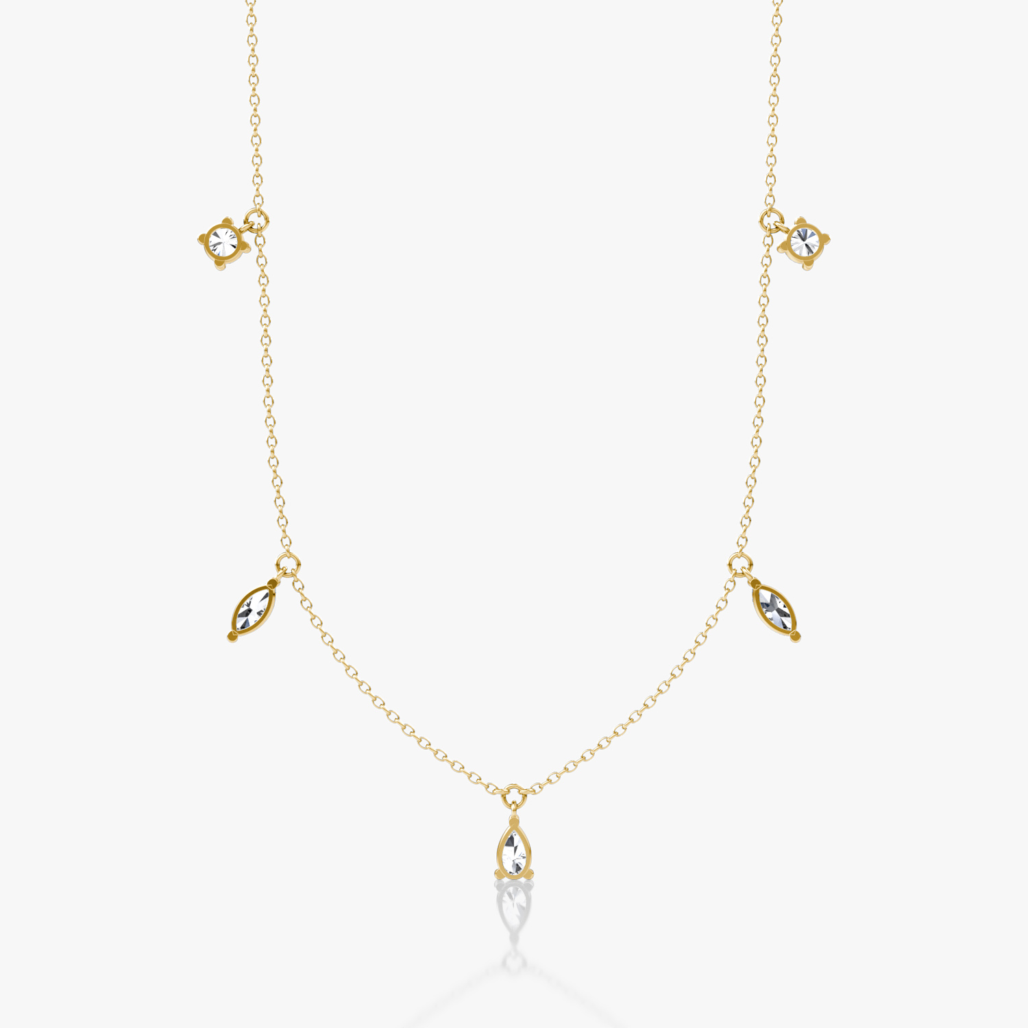 Floating Mixed Shape Necklace | 14k | Yellow Gold | diamondCount: 5 | diamondSize: large | chainLength: 16-18