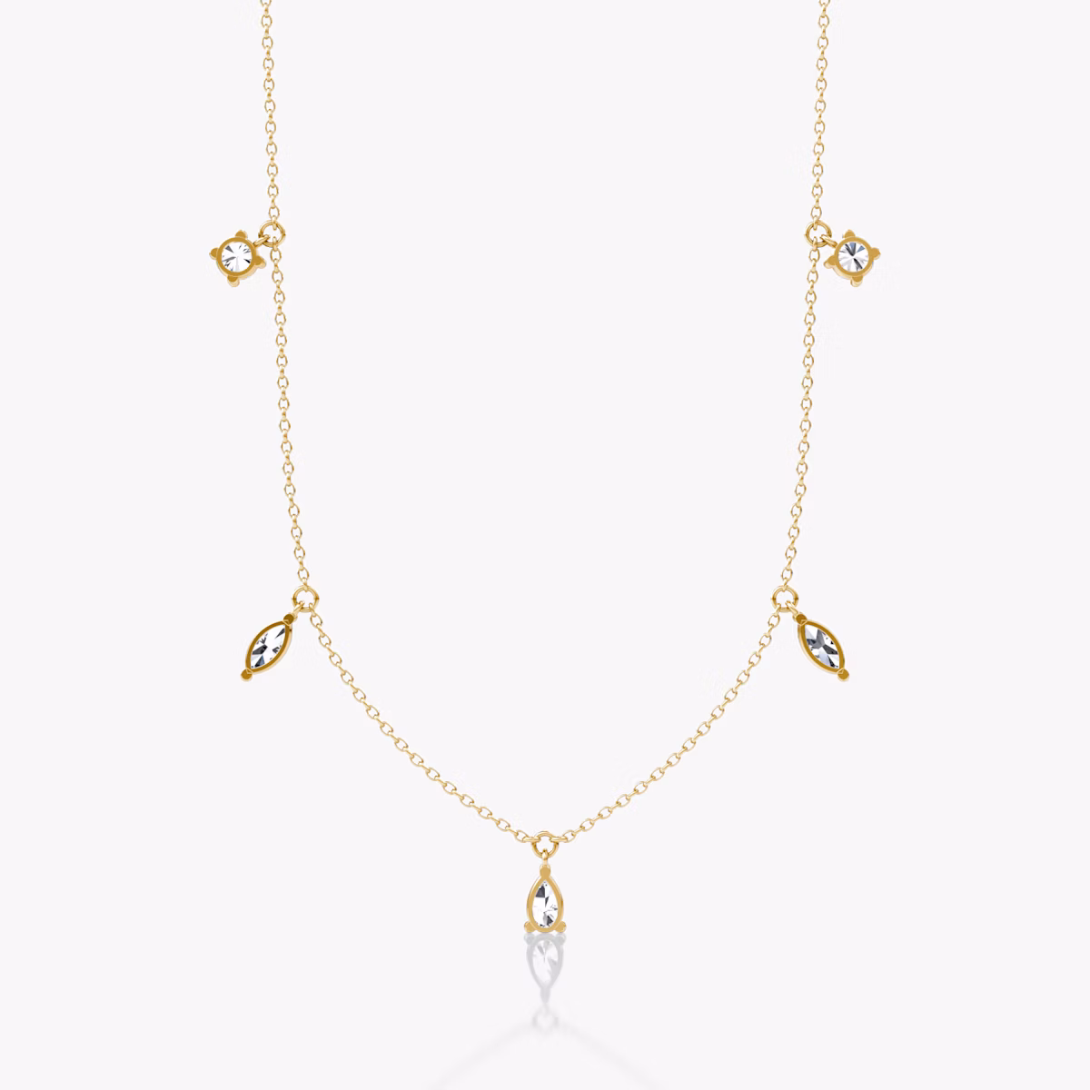 Floating Mixed Shape Halskette | 14k | Gelbgold | diamondCount: 5 | diamondSize: large | chainLength: 16-18