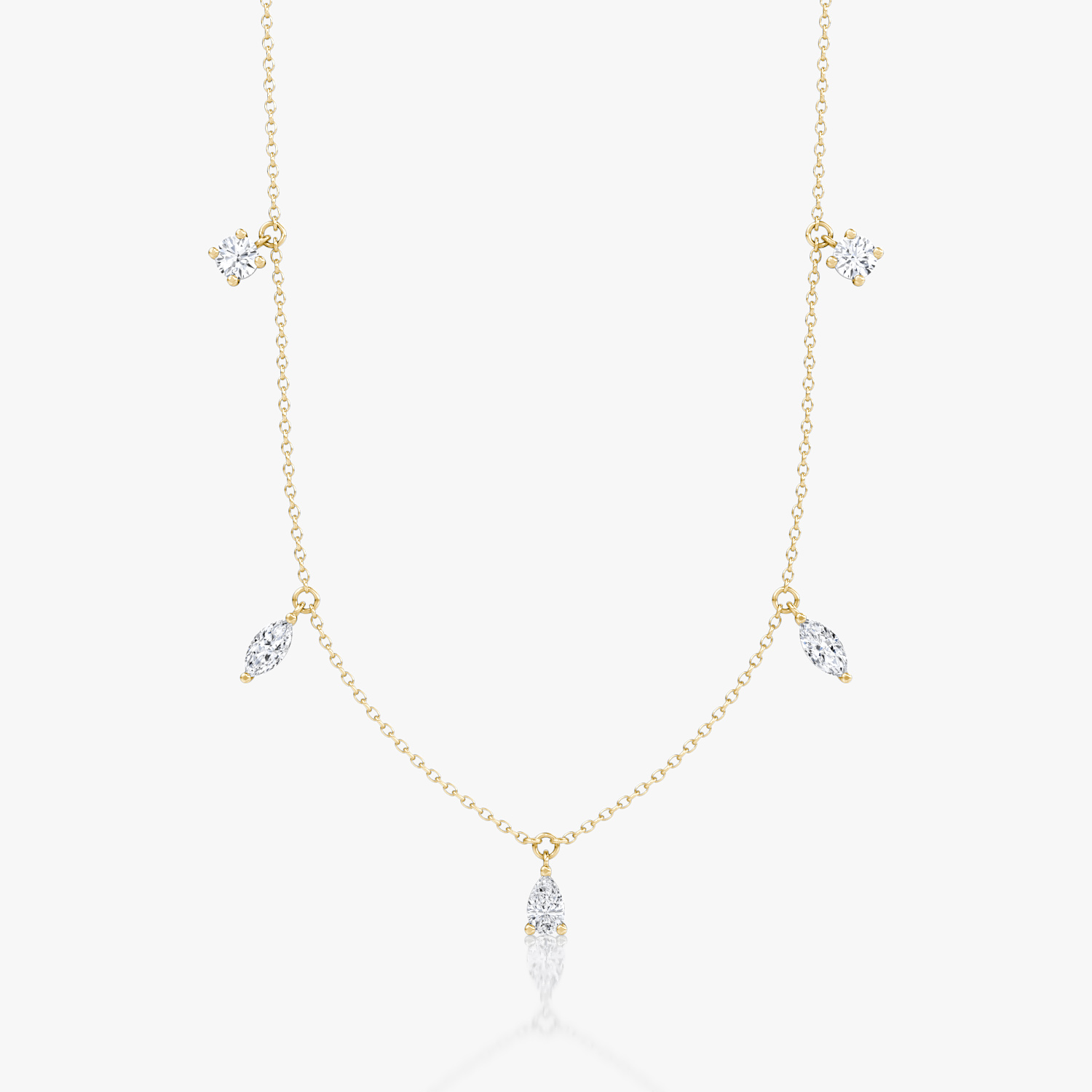 Floating Mixed Shape Necklace | 14k | Yellow Gold | diamondCount: 5 | diamondSize: large | chainLength: 16-18
