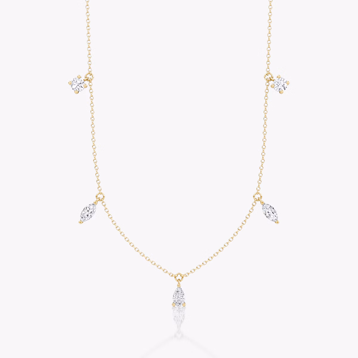 Floating Mixed Shape Halskette | 14k | Gelbgold | diamondCount: 5 | diamondSize: large | chainLength: 16-18
