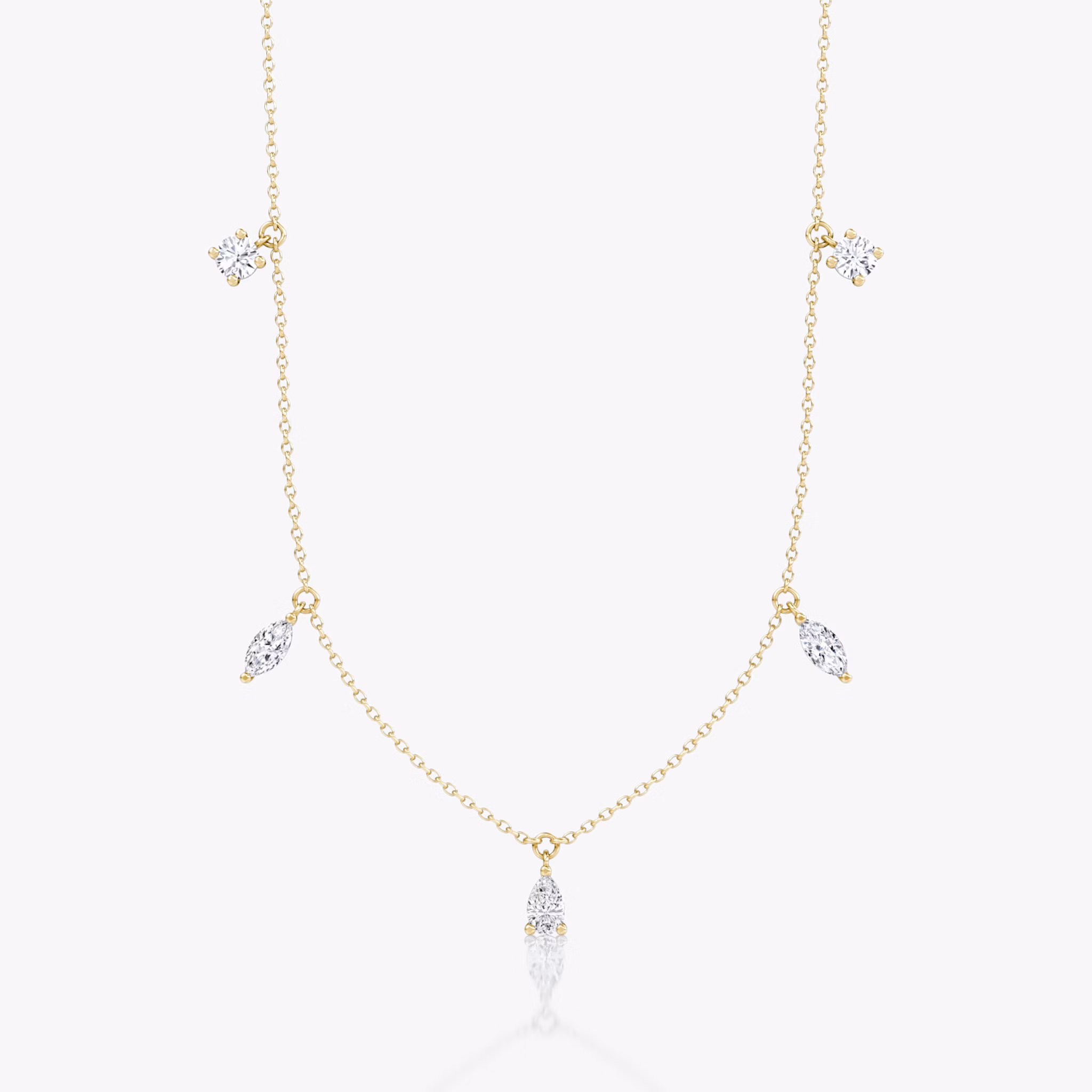Floating Mixed Shape Necklace | 14k | Yellow Gold | diamondCount: 5 | diamondSize: large | chainLength: 16-18