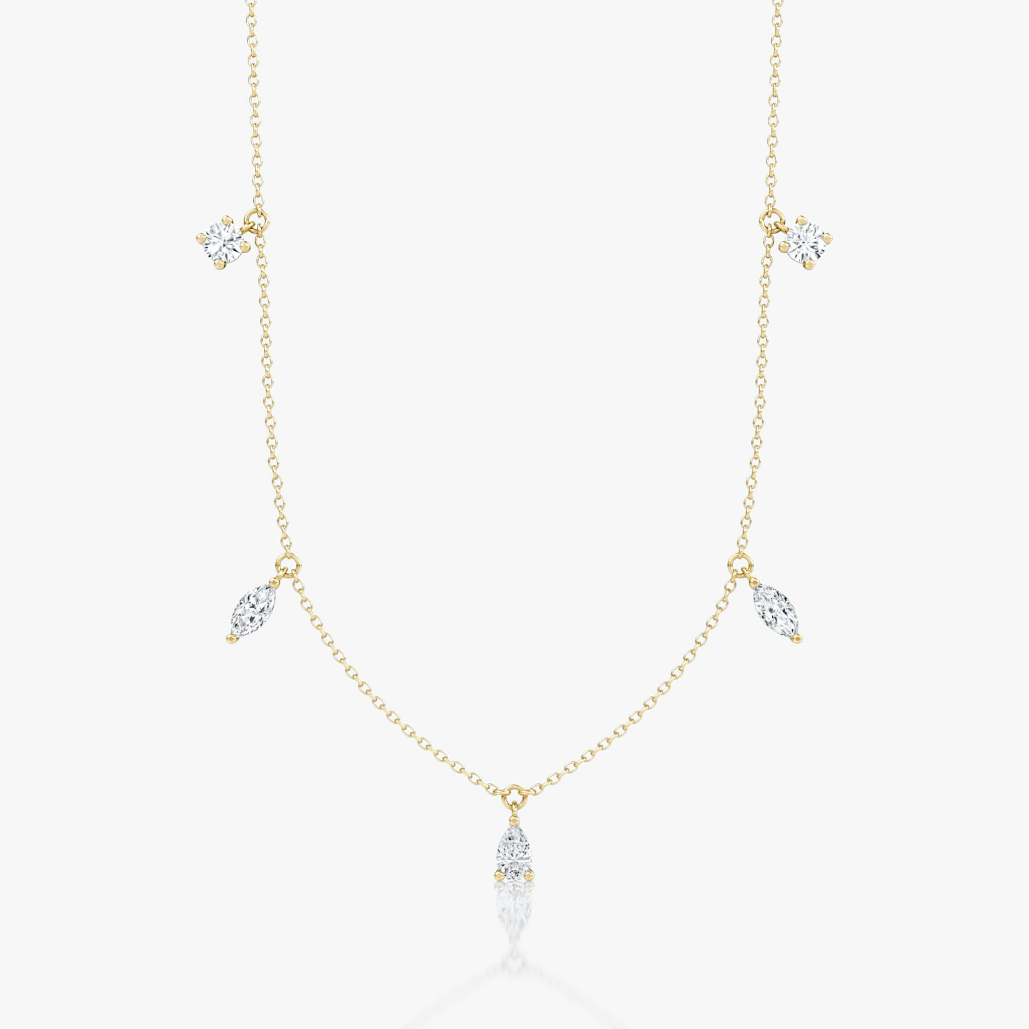 Floating Mixed Shape Necklace | 14k | Yellow Gold | diamondCount: 5 | diamondSize: large | chainLength: 16-18