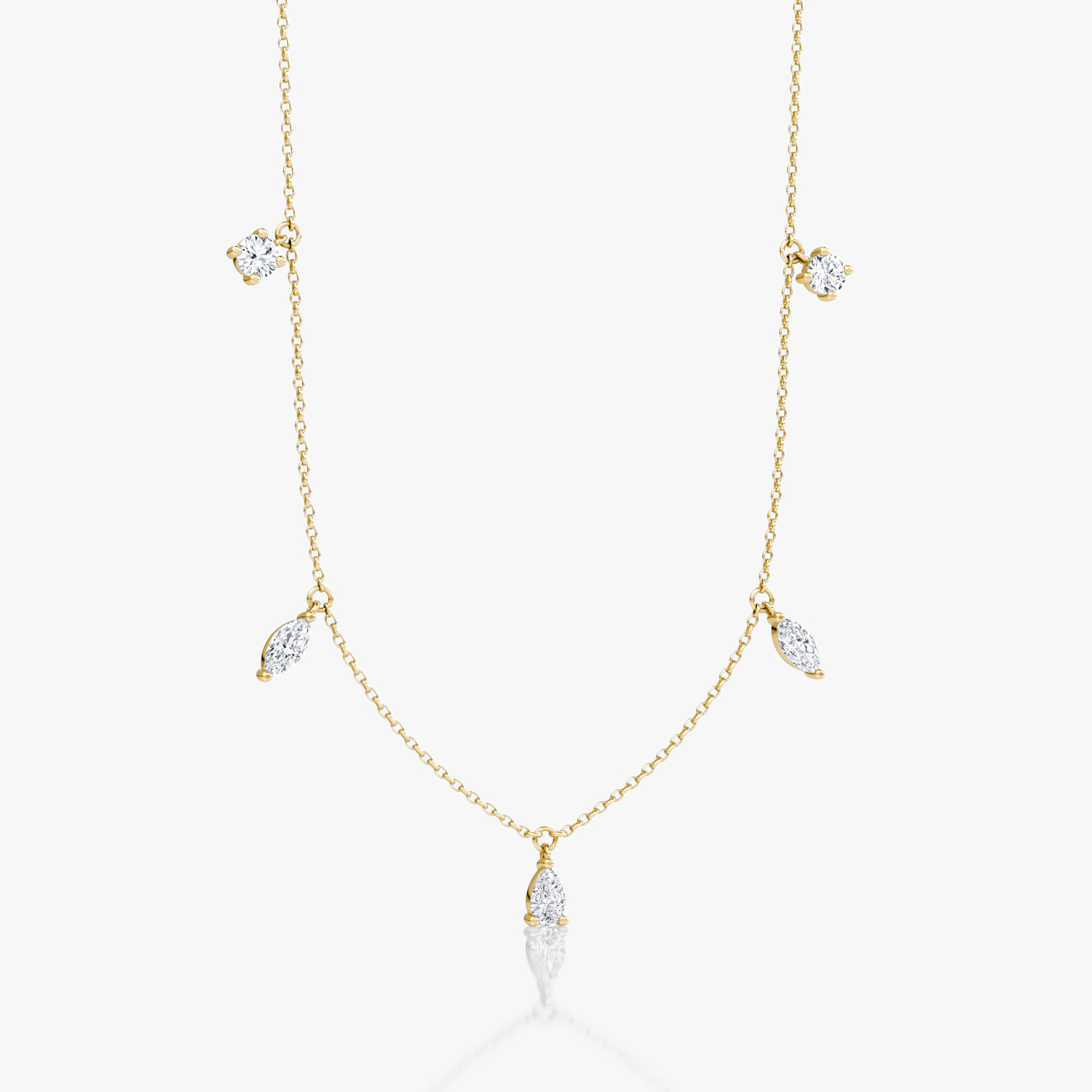 Floating Mixed Shape Necklace | 14k | Yellow Gold | diamondCount: 5 | diamondSize: large | chainLength: 16-18