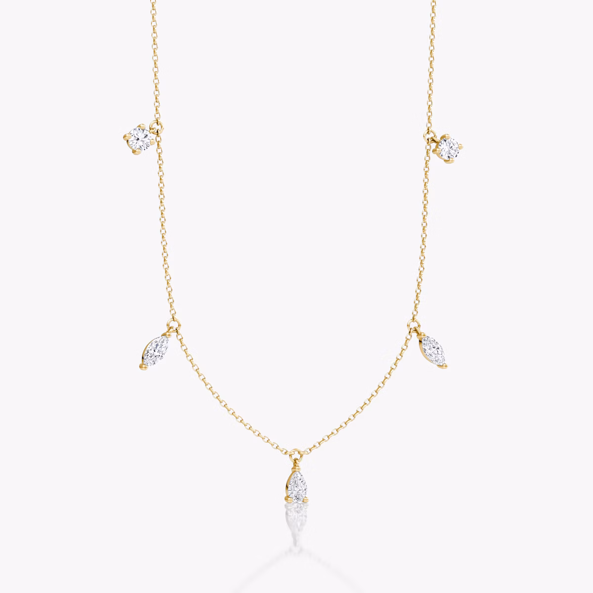 Floating Mixed Shape Halskette | 14k | Gelbgold | diamondCount: 5 | diamondSize: large | chainLength: 16-18