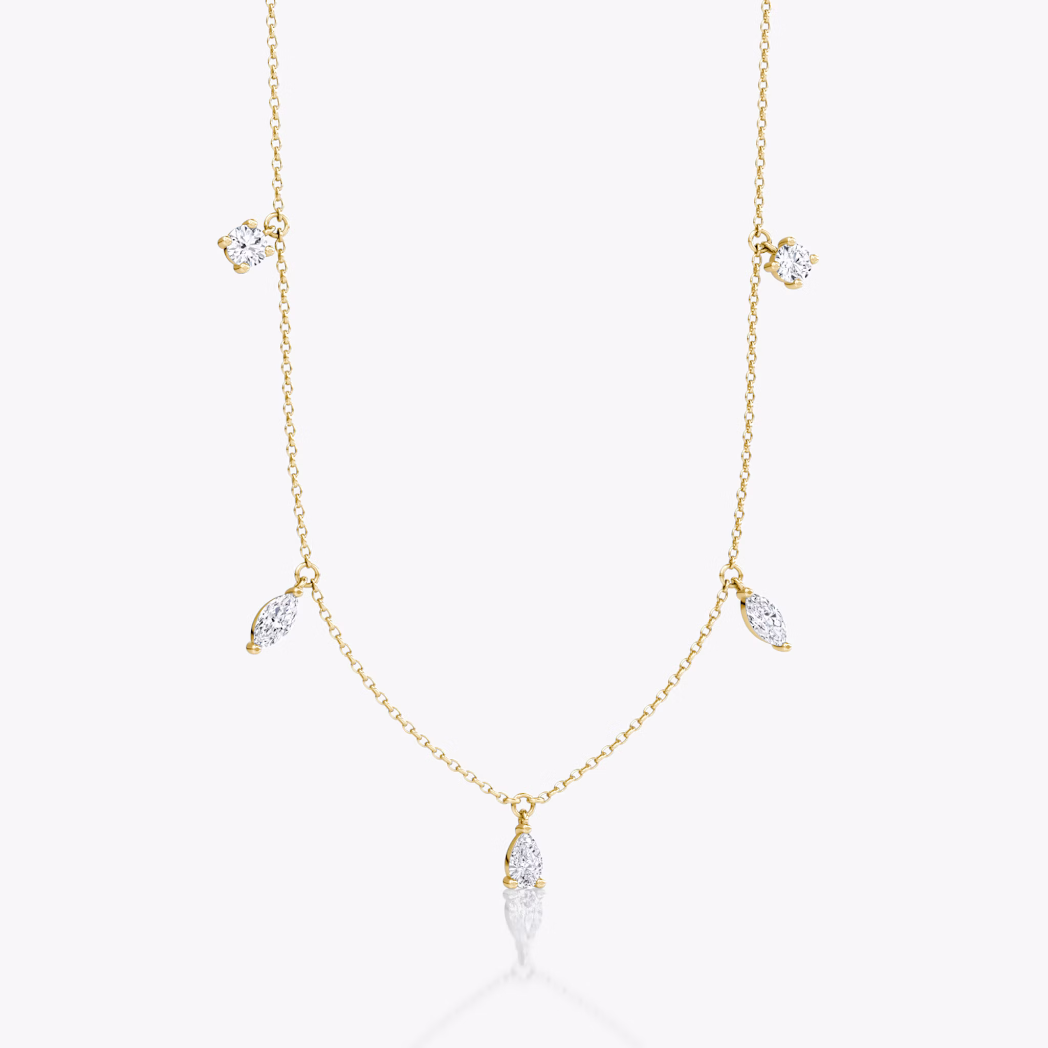 Floating Mixed Shape Necklace | 14k | Yellow Gold | diamondCount: 5 | diamondSize: large | chainLength: 16-18