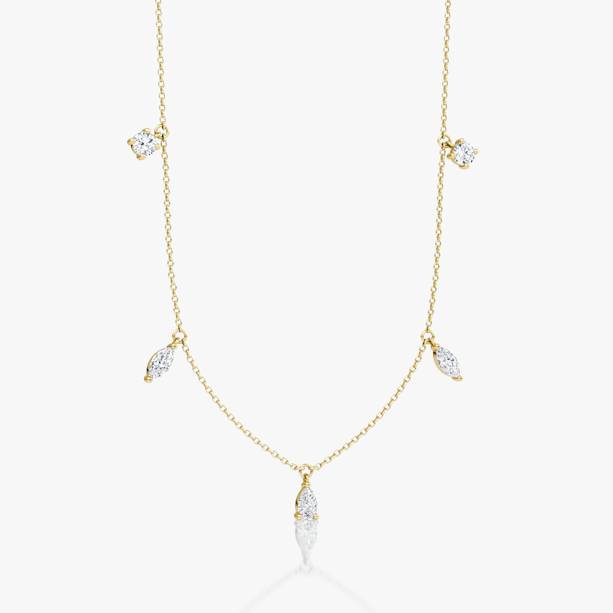 Floating Mixed Shape Necklace | 14k | Yellow Gold | diamondCount: 5 | diamondSize: large | chainLength: 16-18