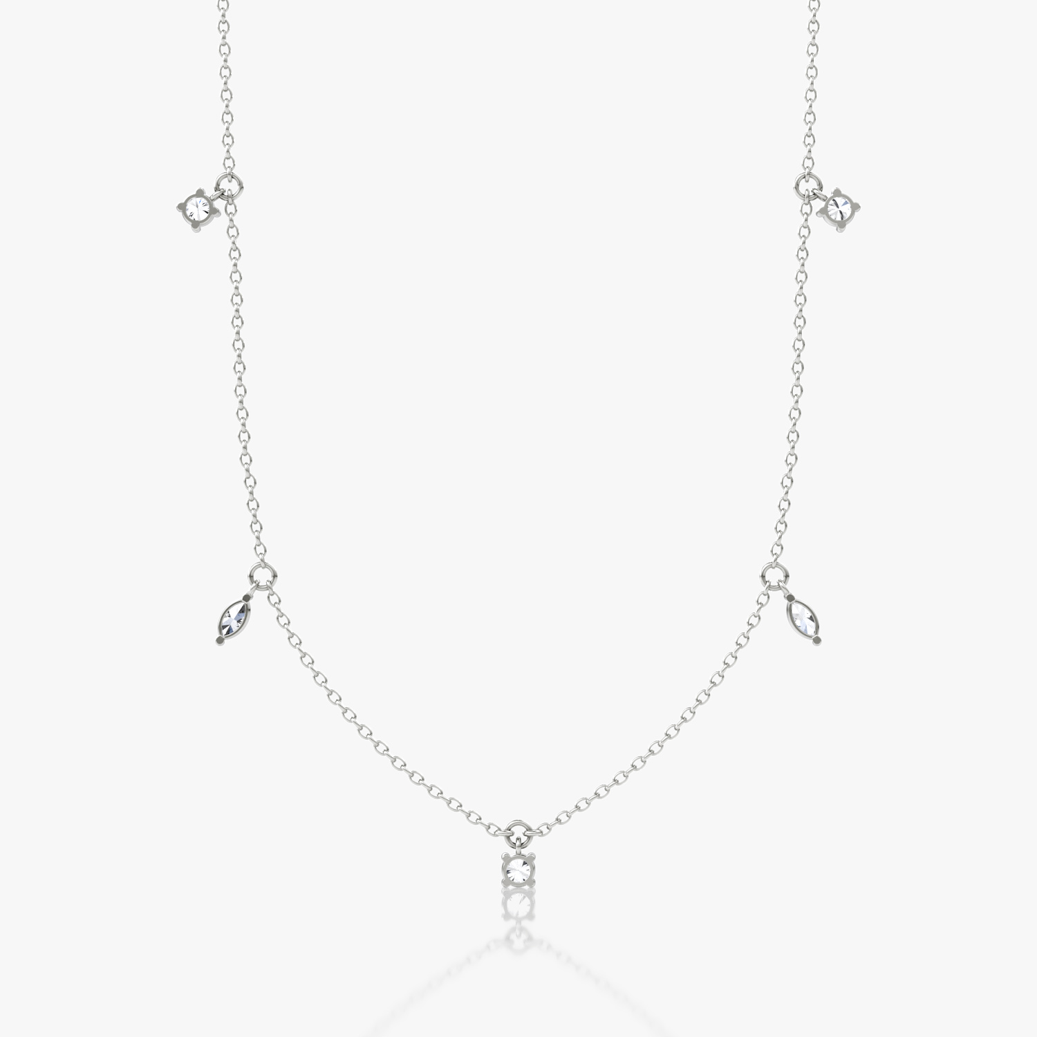 Floating Mixed Shape Necklace | 14k | White Gold | diamondCount: 5 | diamondSize: original | chainLength: 16-18