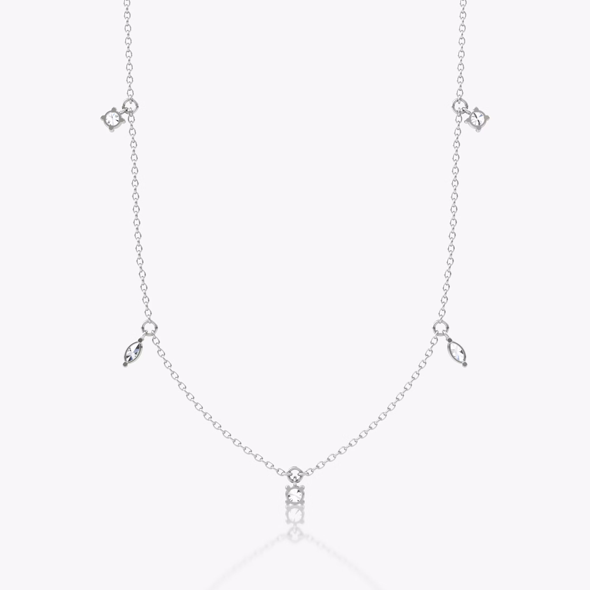 Floating Mixed Shape Necklace | 14k | White Gold | diamondCount: 5 | diamondSize: original | chainLength: 16-18