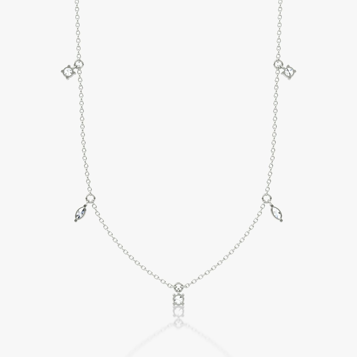 Floating Mixed Shape Necklace | 14k | White Gold | diamondCount: 5 | diamondSize: original | chainLength: 16-18