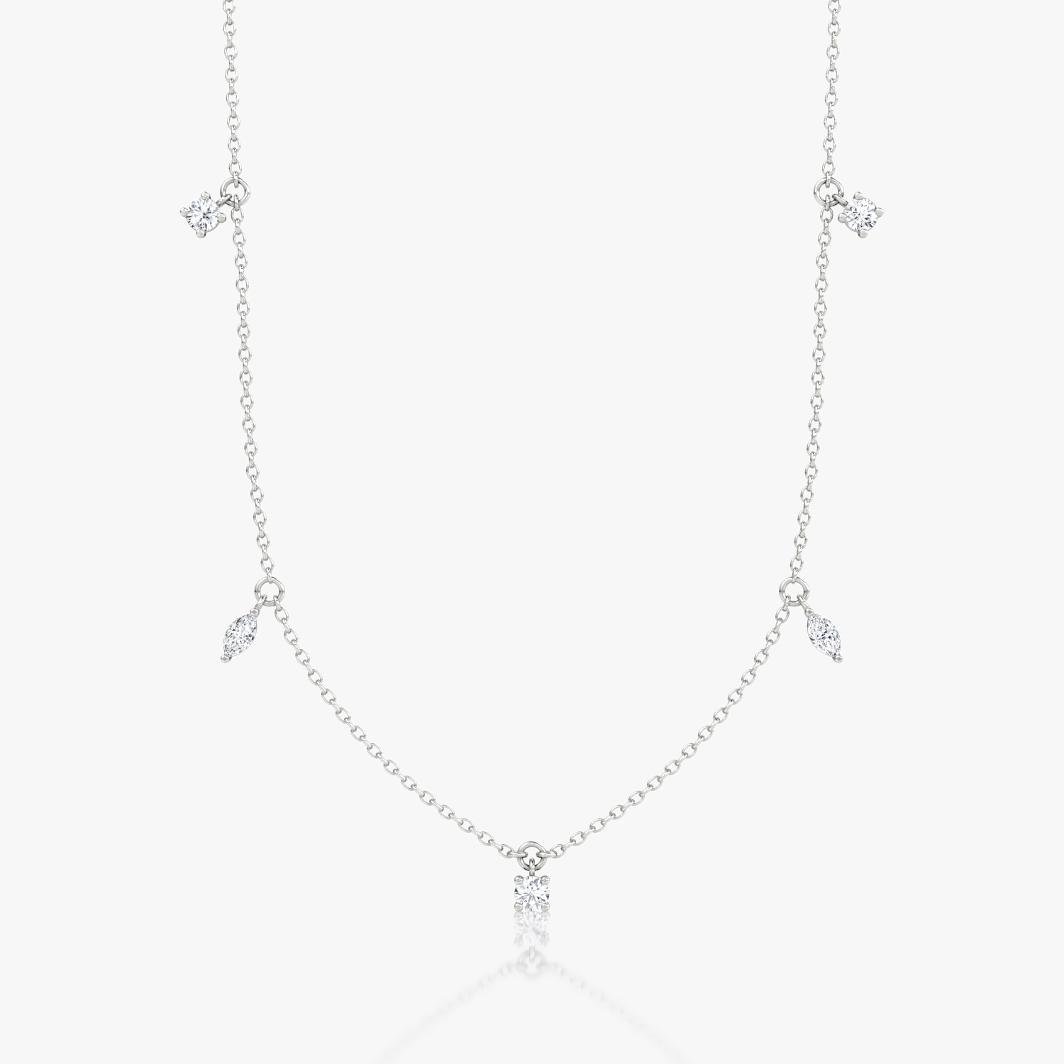 Floating Mixed Shape Necklace | 14k | White Gold | diamondCount: 5 | diamondSize: original | chainLength: 16-18