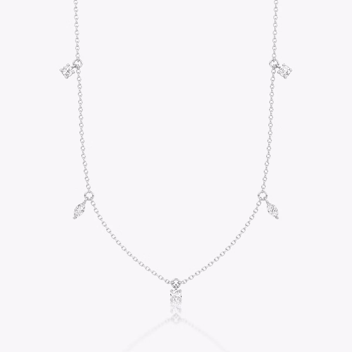 Floating Mixed Shape Necklace | 14k | White Gold | diamondCount: 5 | diamondSize: original | chainLength: 16-18