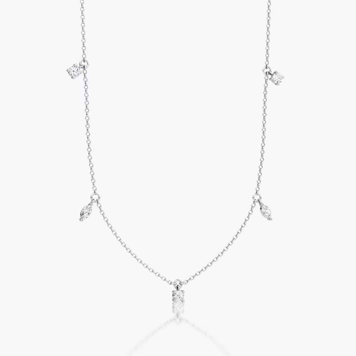 Floating Mixed Shape Necklace | 14k | White Gold | diamondCount: 5 | diamondSize: original | chainLength: 16-18