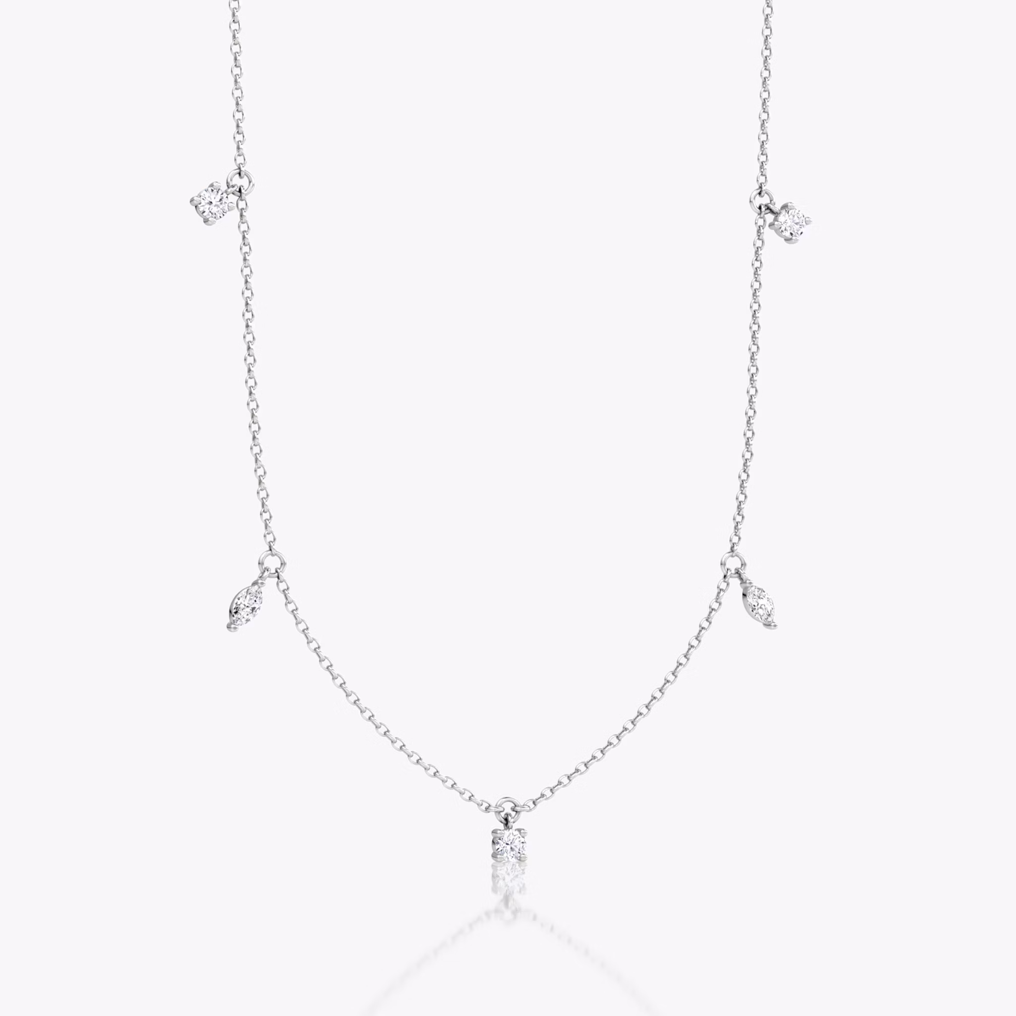 Floating Mixed Shape Necklace | 14k | White Gold | diamondCount: 5 | diamondSize: original | chainLength: 16-18