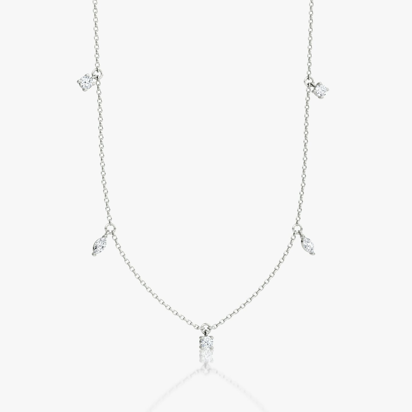 Floating Mixed Shape Necklace | 14k | White Gold | diamondCount: 5 | diamondSize: original | chainLength: 16-18