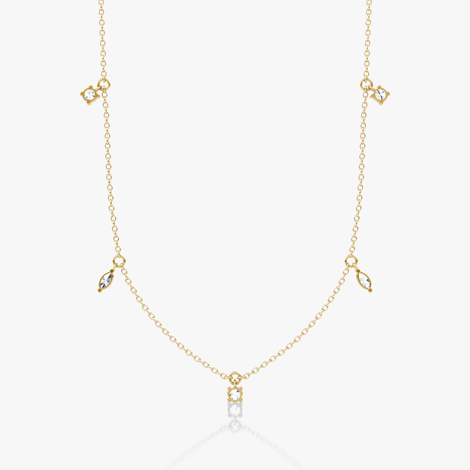 Floating Mixed Shape Necklace | 14k | Yellow Gold | diamondCount: 5 | diamondSize: original | chainLength: 16-18