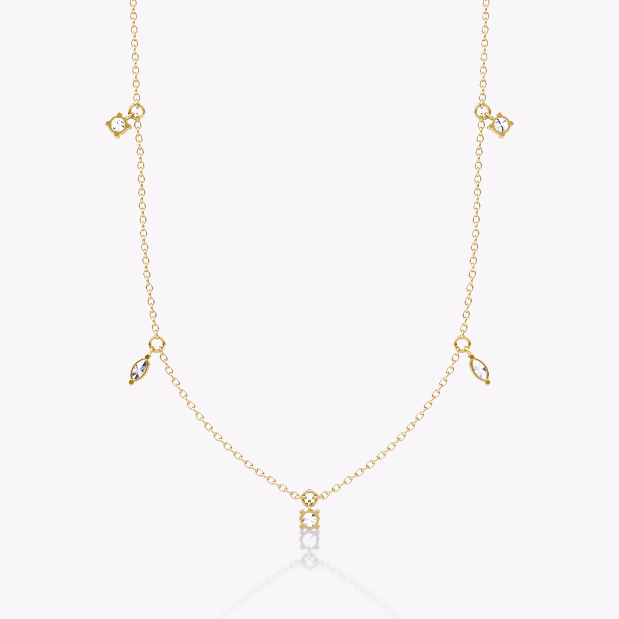 Floating Mixed Shape Necklace | 14k | Yellow Gold | diamondCount: 5 | diamondSize: original | chainLength: 16-18