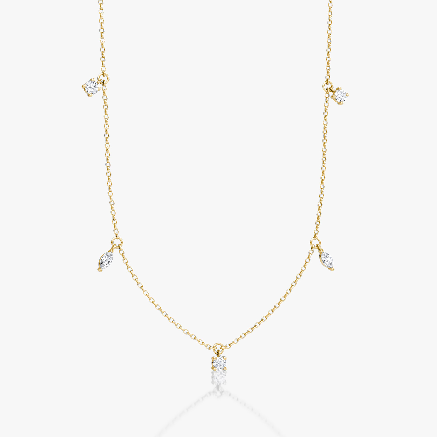 Floating Mixed Shape Necklace | 14k | Yellow Gold | diamondCount: 5 | diamondSize: original | chainLength: 16-18