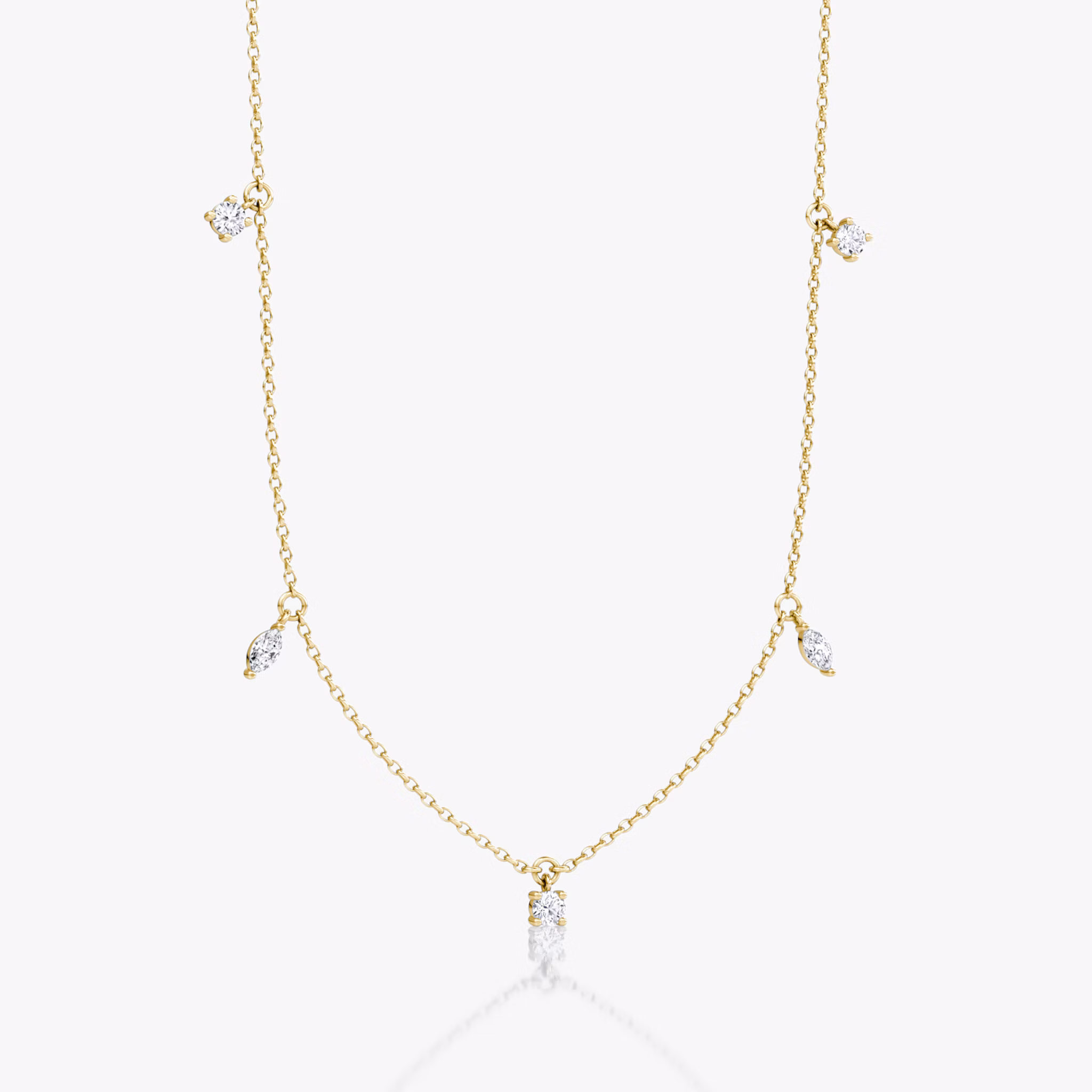 Floating Mixed Shape Necklace | 14k | Yellow Gold | diamondCount: 5 | diamondSize: original | chainLength: 16-18