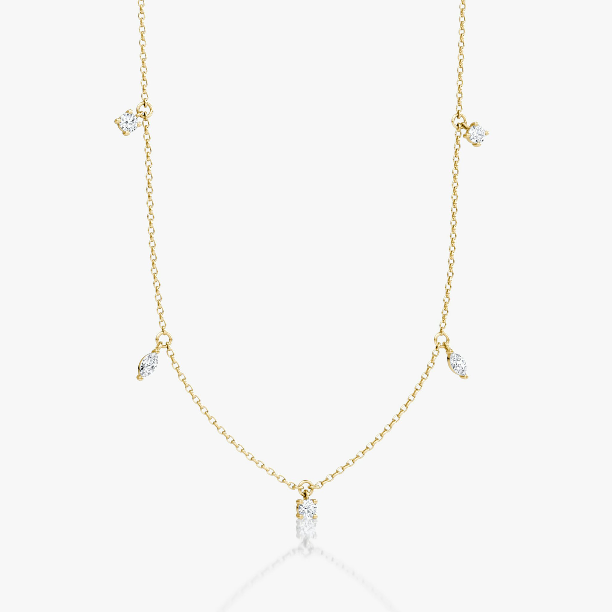 Floating Mixed Shape Necklace | 14k | Yellow Gold | diamondCount: 5 | diamondSize: original | chainLength: 16-18