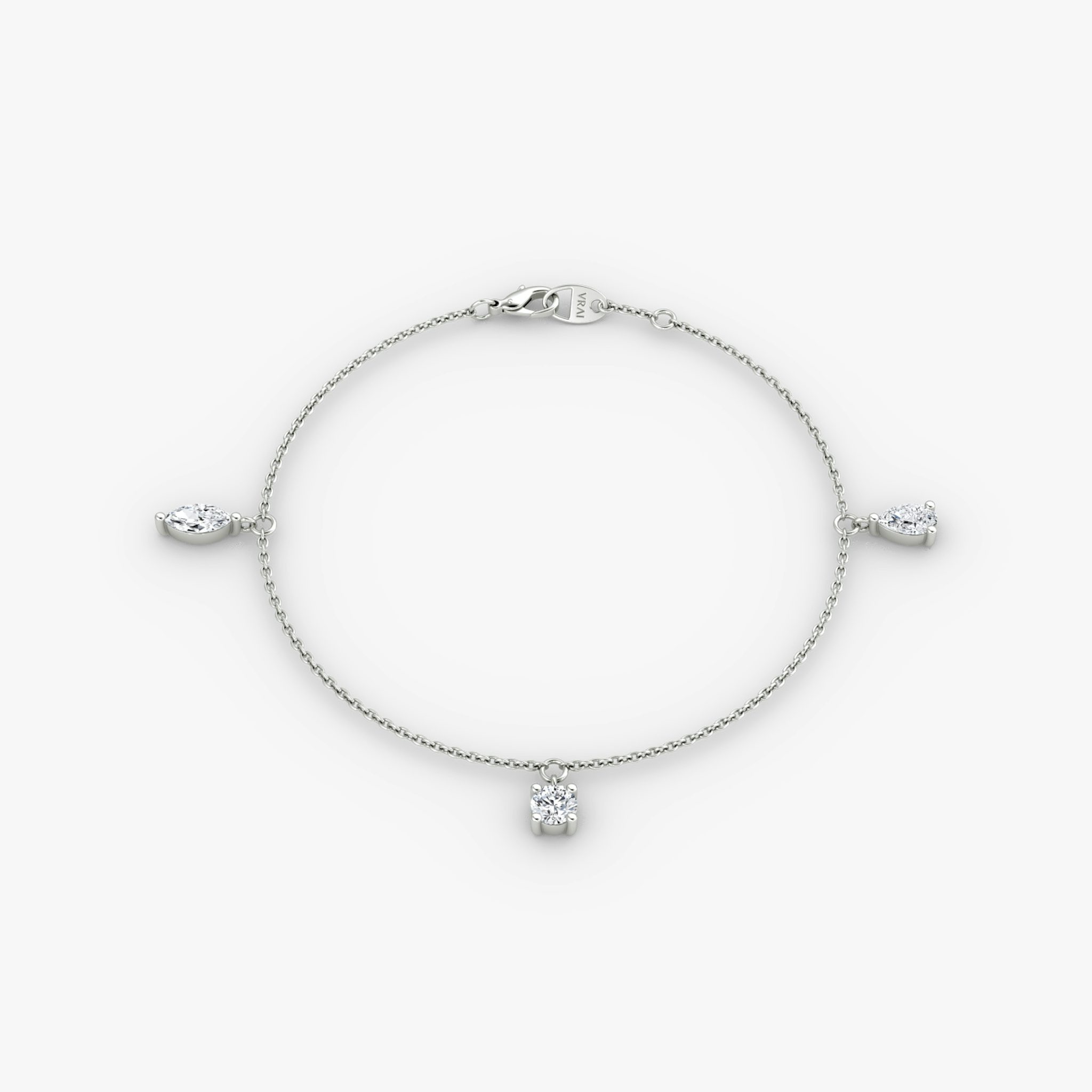 Floating Mixed Shape Bracelet | 14k | White Gold | diamondCount: 3 | diamondSize: large | chainLength: 7